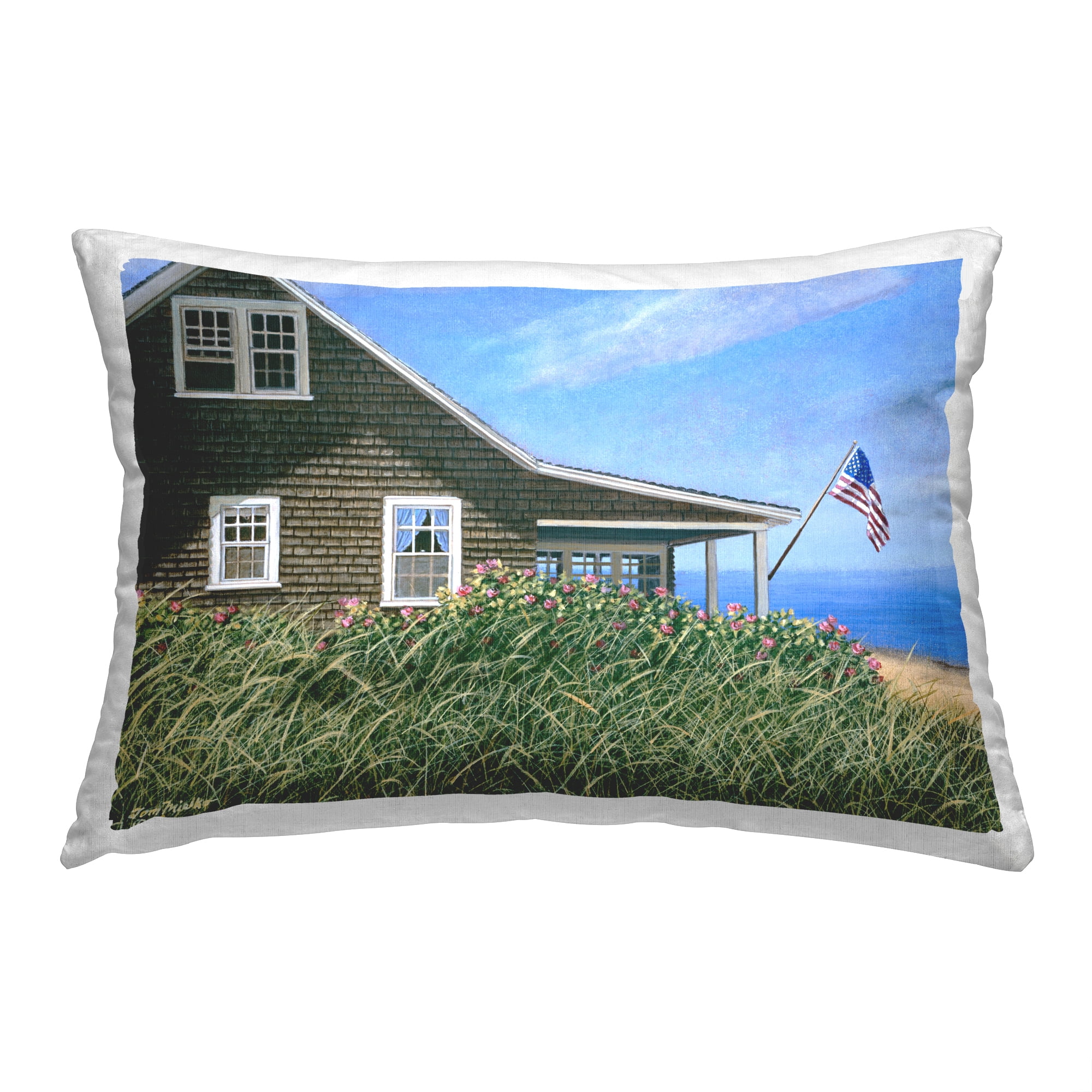 Stupell Industries Coastal House & Flag Decorative Printed Throw Pillow, 14 x 20