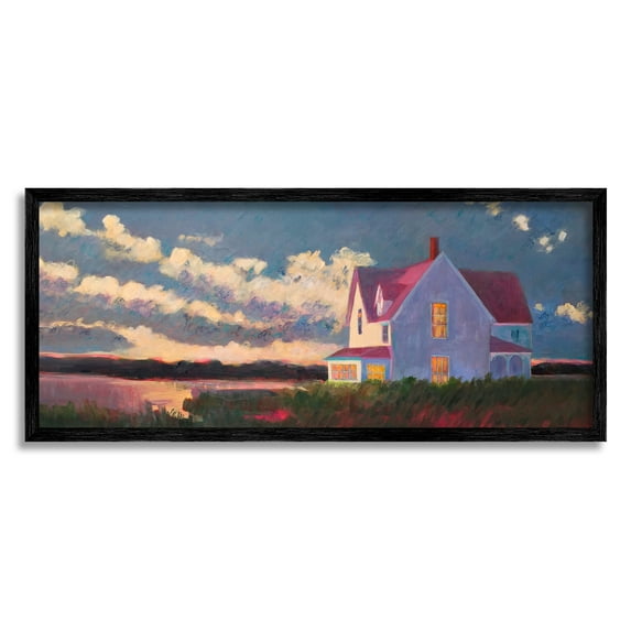 Stupell Industries Coastal House Panoramic Clouds Landscape Ocean View Painting Black Framed Art Print Wall Art, Design by Sweetwater