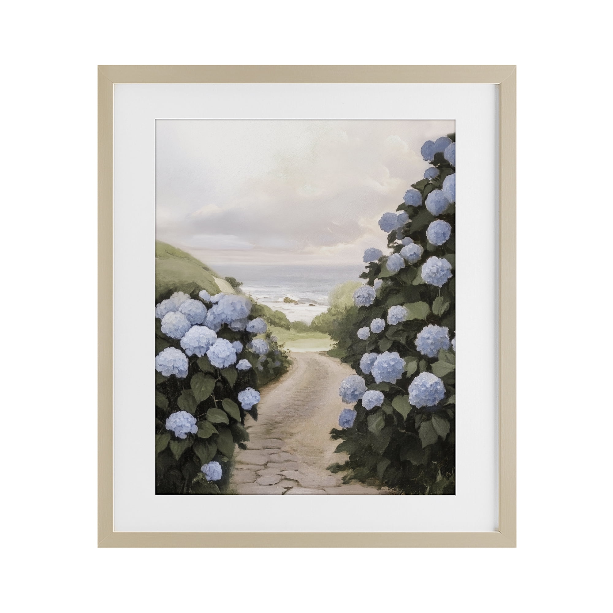 Stupell Industries Coastal Hydrangea Pathway Birch Framed Print Under Glass, design by Sisi and Seb