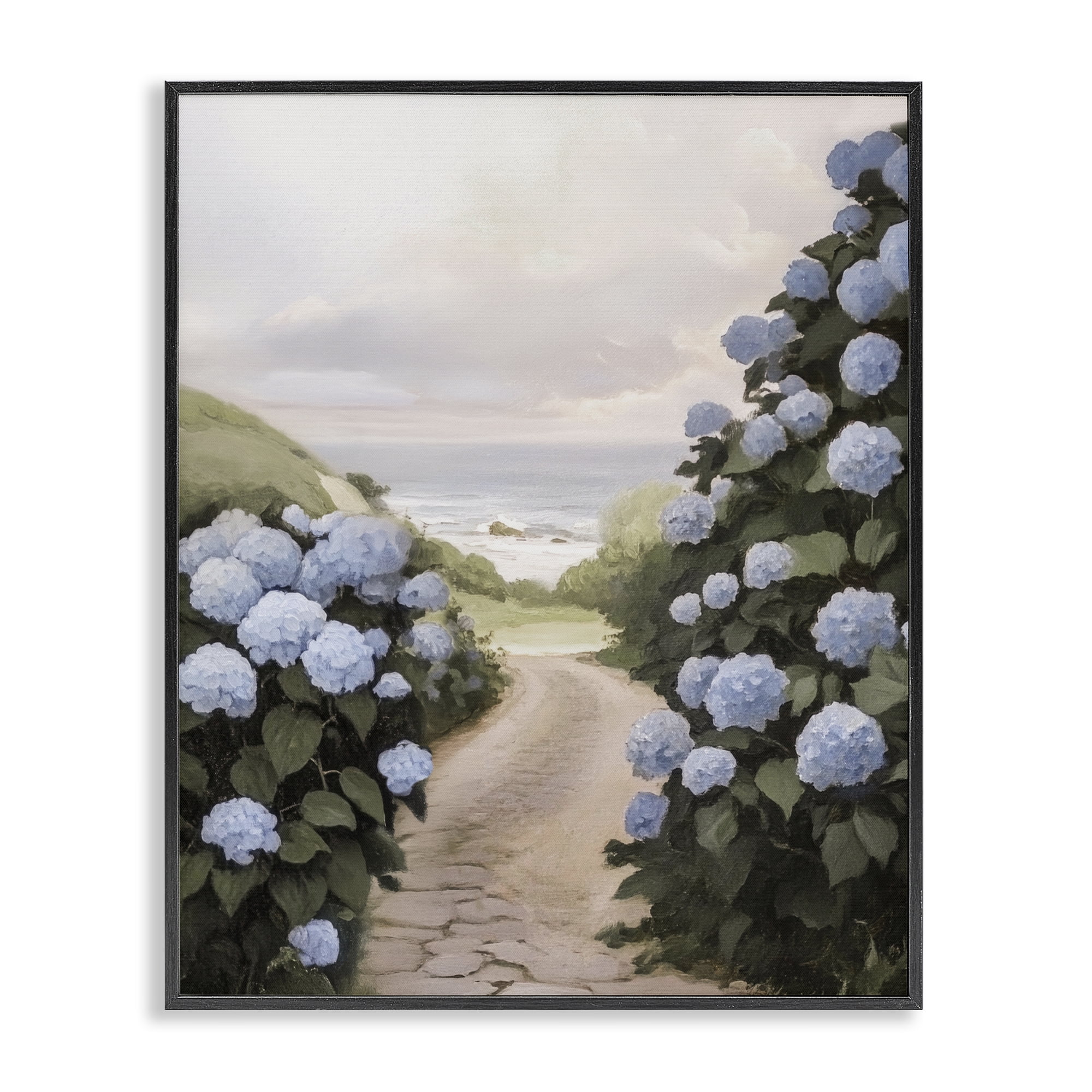 Stupell Industries Coastal Hydrangea Pathway Black Framed Giclee Art, design by Sisi and Seb