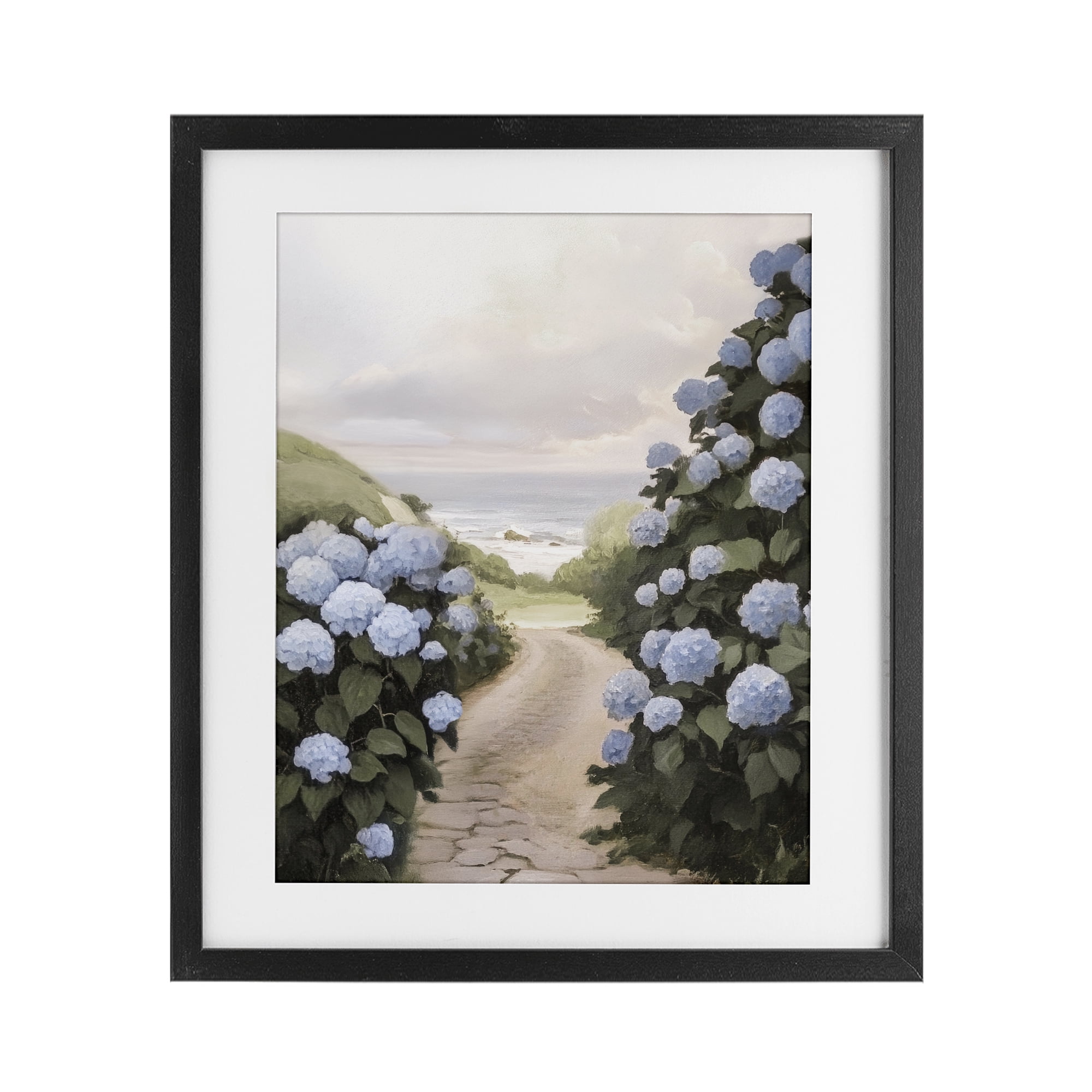 Stupell Industries Coastal Hydrangea Pathway Black Framed Print Under Glass, design by Sisi and Seb