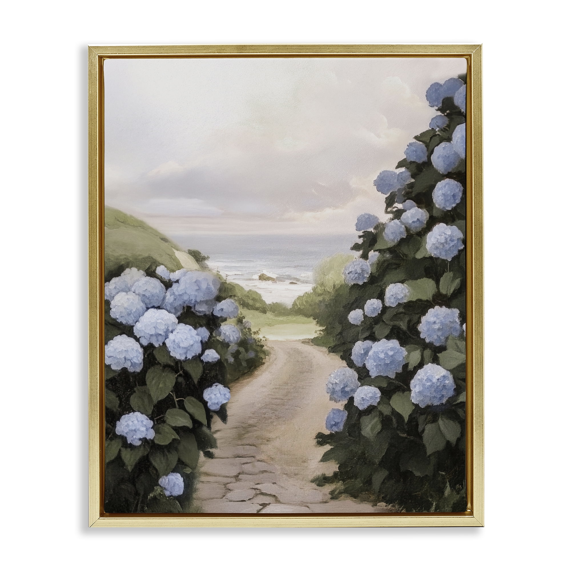 Stupell Industries Coastal Hydrangea Pathway Gold Framed Floater Canvas Wall Art, design by Sisi and Seb