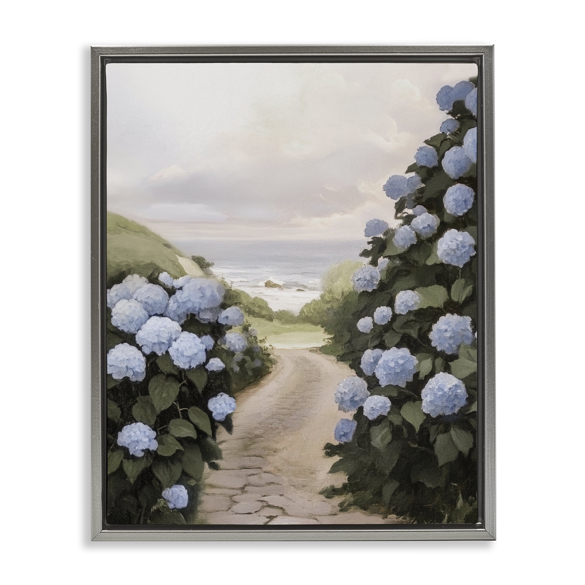 Stupell Industries Coastal Hydrangea Pathway Gray Framed Floater Canvas Wall Art, design by Sisi and Seb