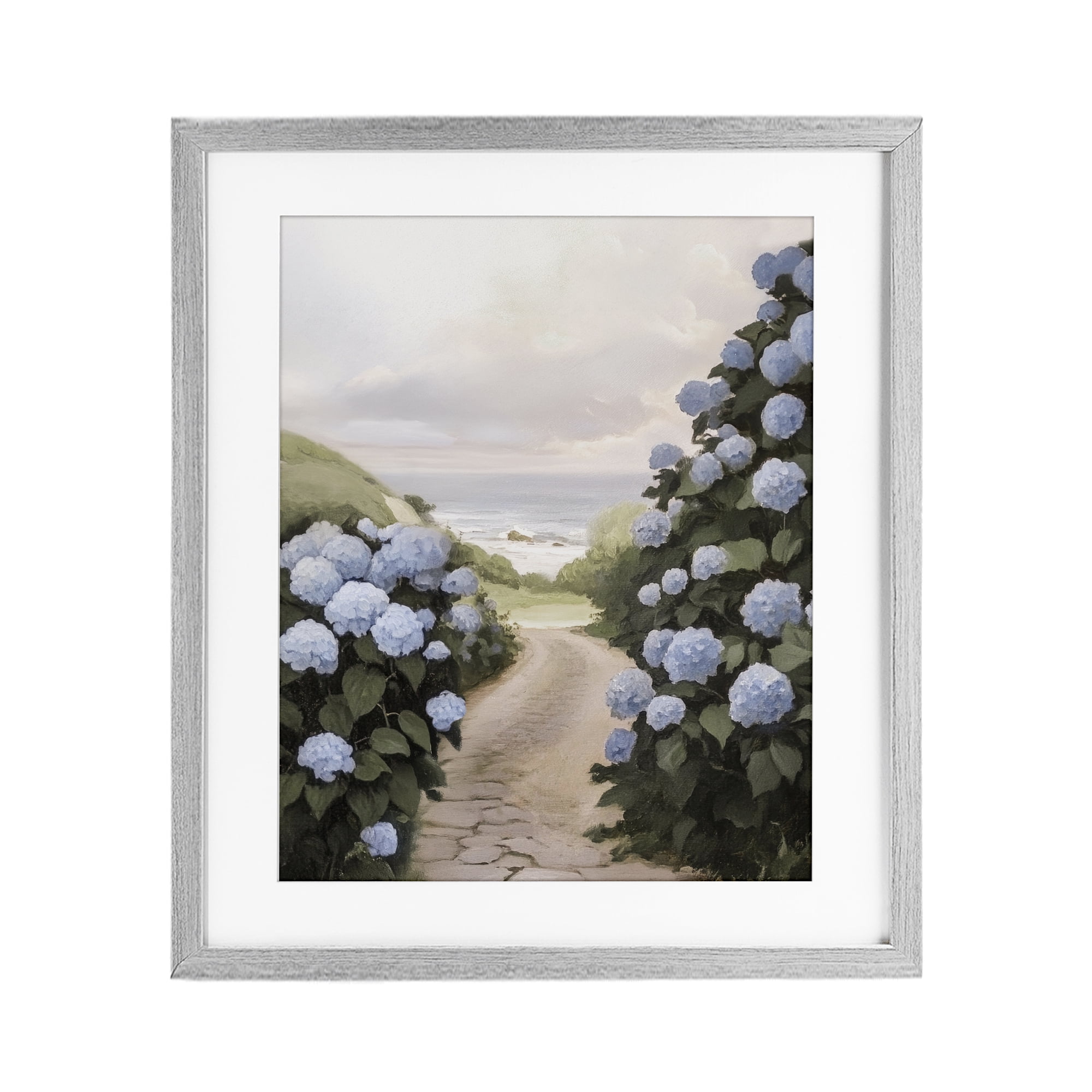 Stupell Industries Coastal Hydrangea Pathway Gray Framed Print Under Glass, design by Sisi and Seb