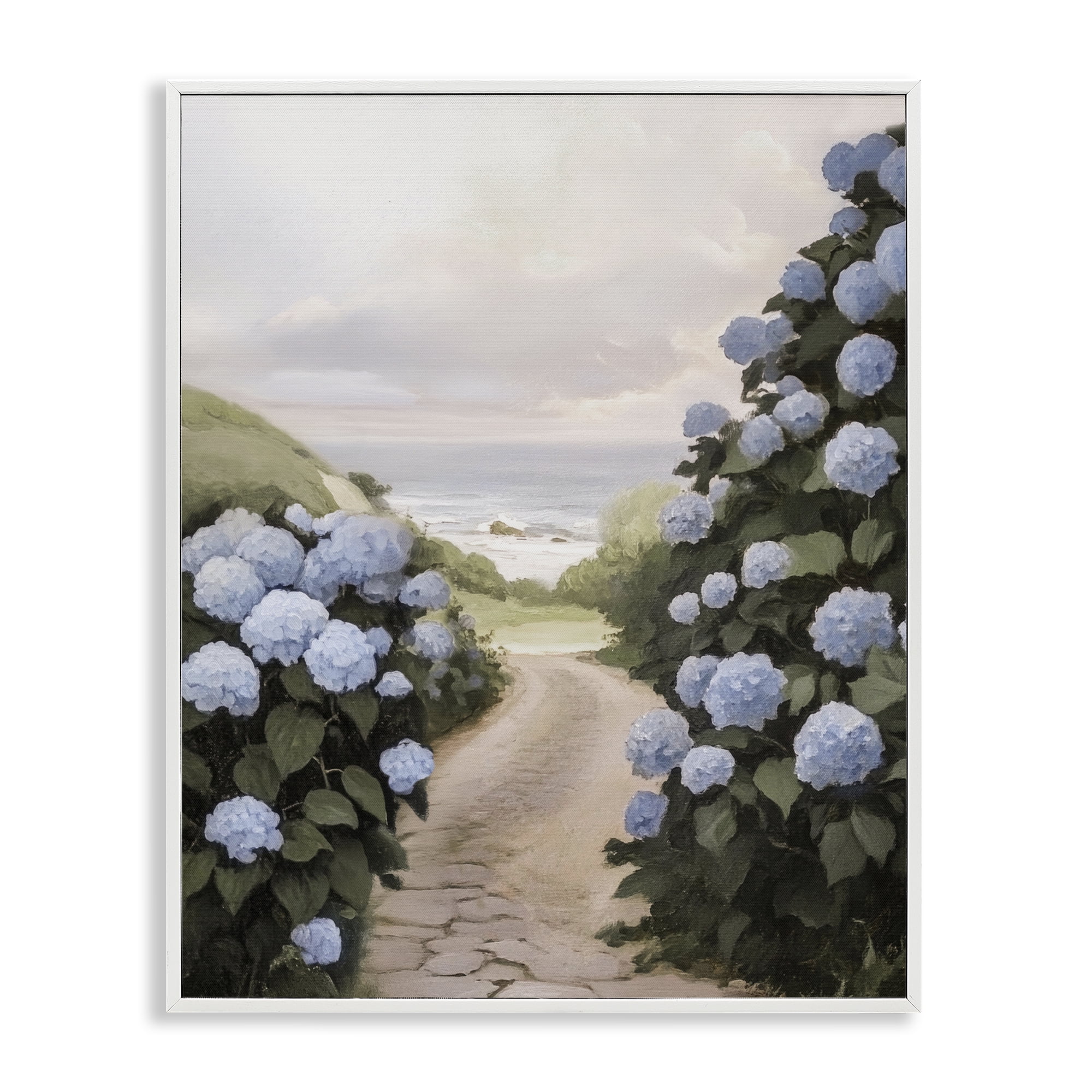 Stupell Industries Coastal Hydrangea Pathway White Framed Giclee Art, design by Sisi and Seb