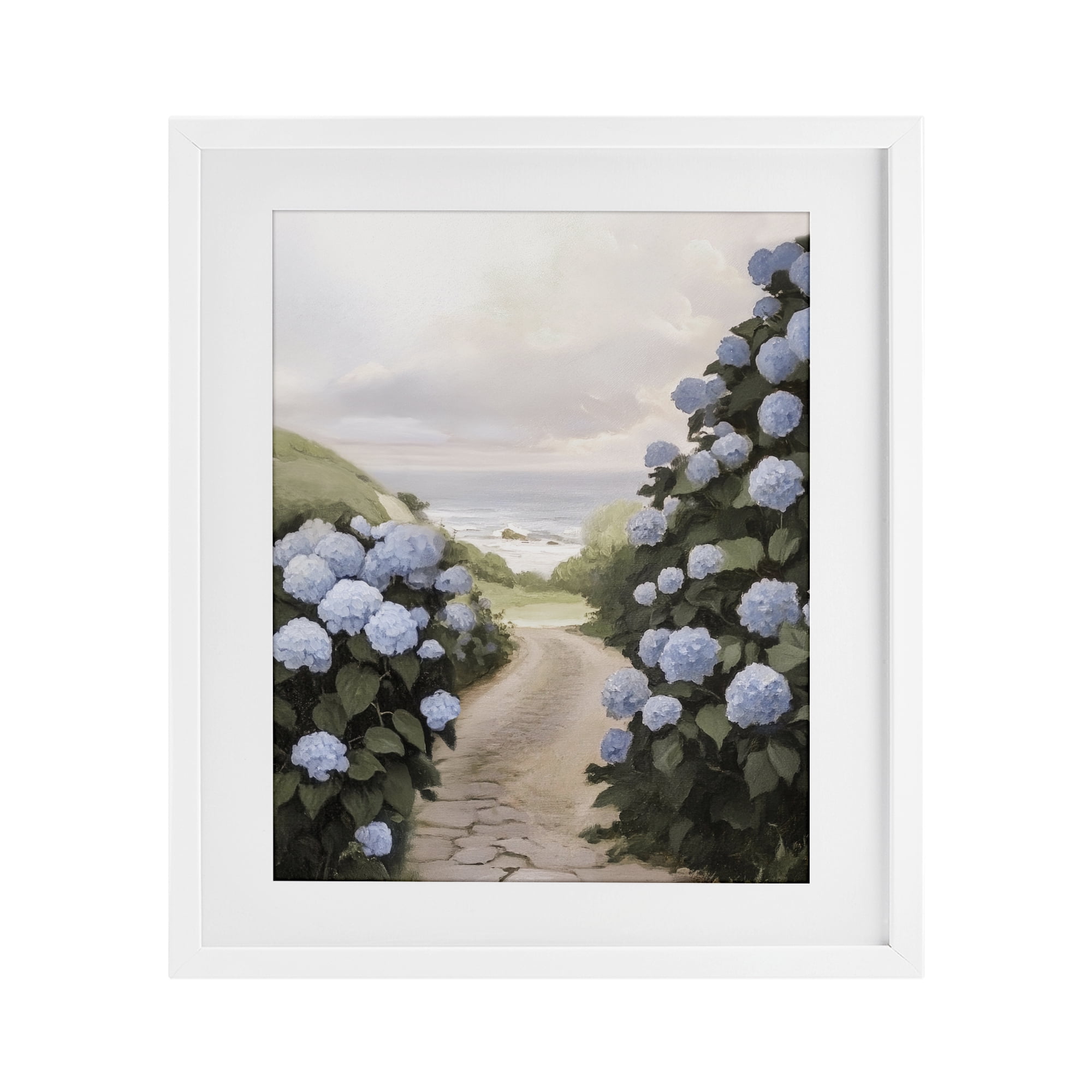 Stupell Industries Coastal Hydrangea Pathway White Framed Print Under Glass, design by Sisi and Seb