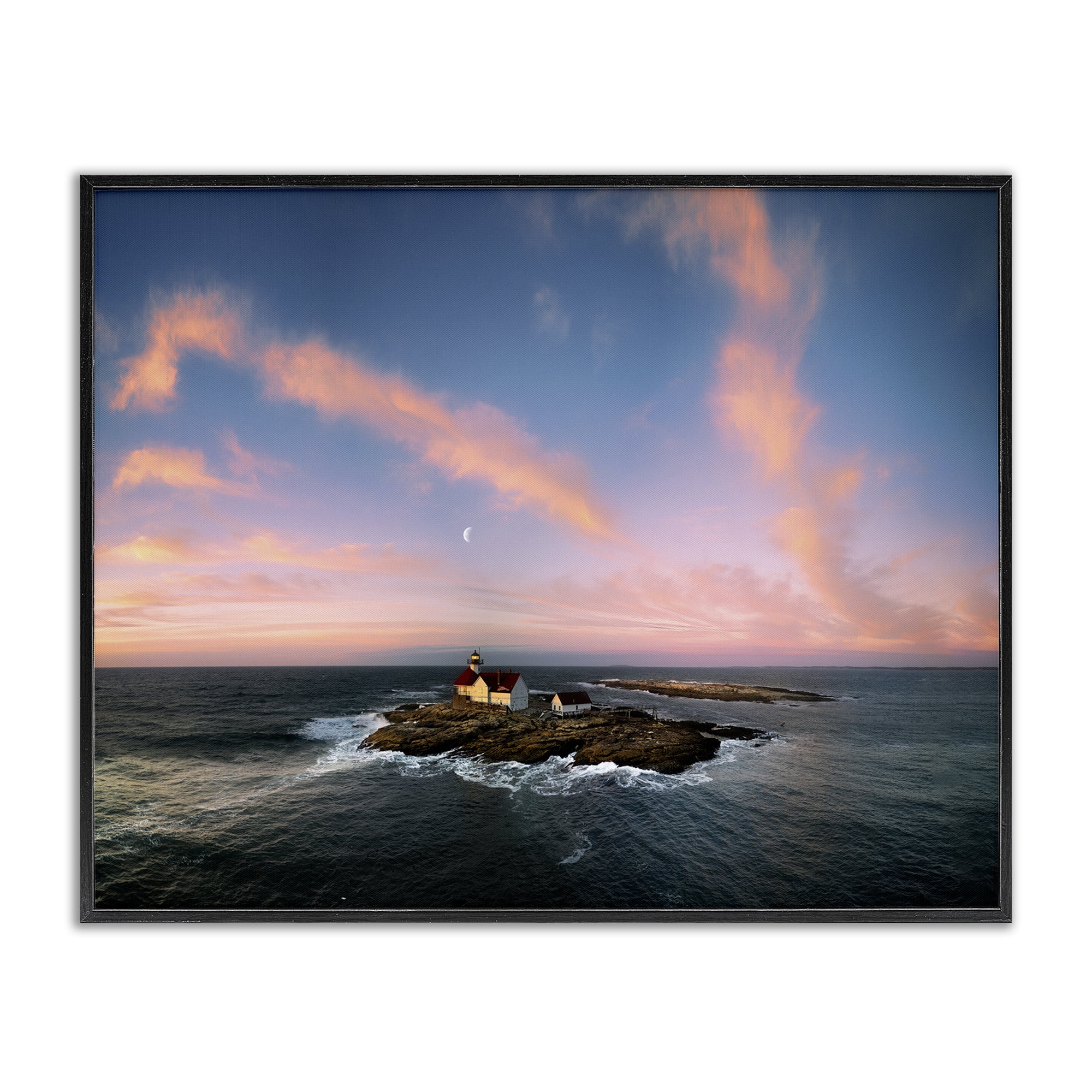 Stupell Industries Coastal Island Moon Overhead Landscape & Nature Photography Black Framed Art Print Wall Art, 30 x 24