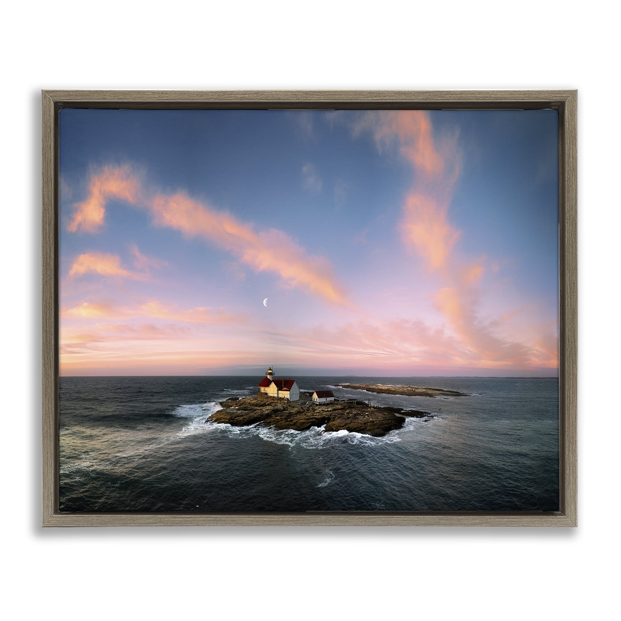 Stupell Industries Coastal Island Moon Overhead Landscape & Nature Photography Brown Floater Framed Canvas Art Print Wall Art, 21 x 17