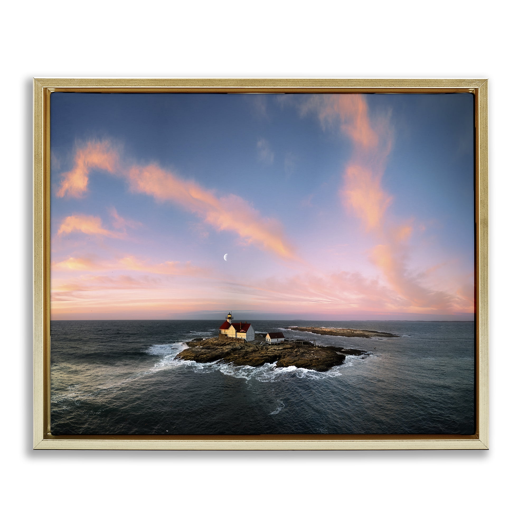 Stupell Industries Coastal Island Moon Overhead Landscape & Nature Photography Gold Floater Framed Canvas Art Print Wall Art, 31 x 25