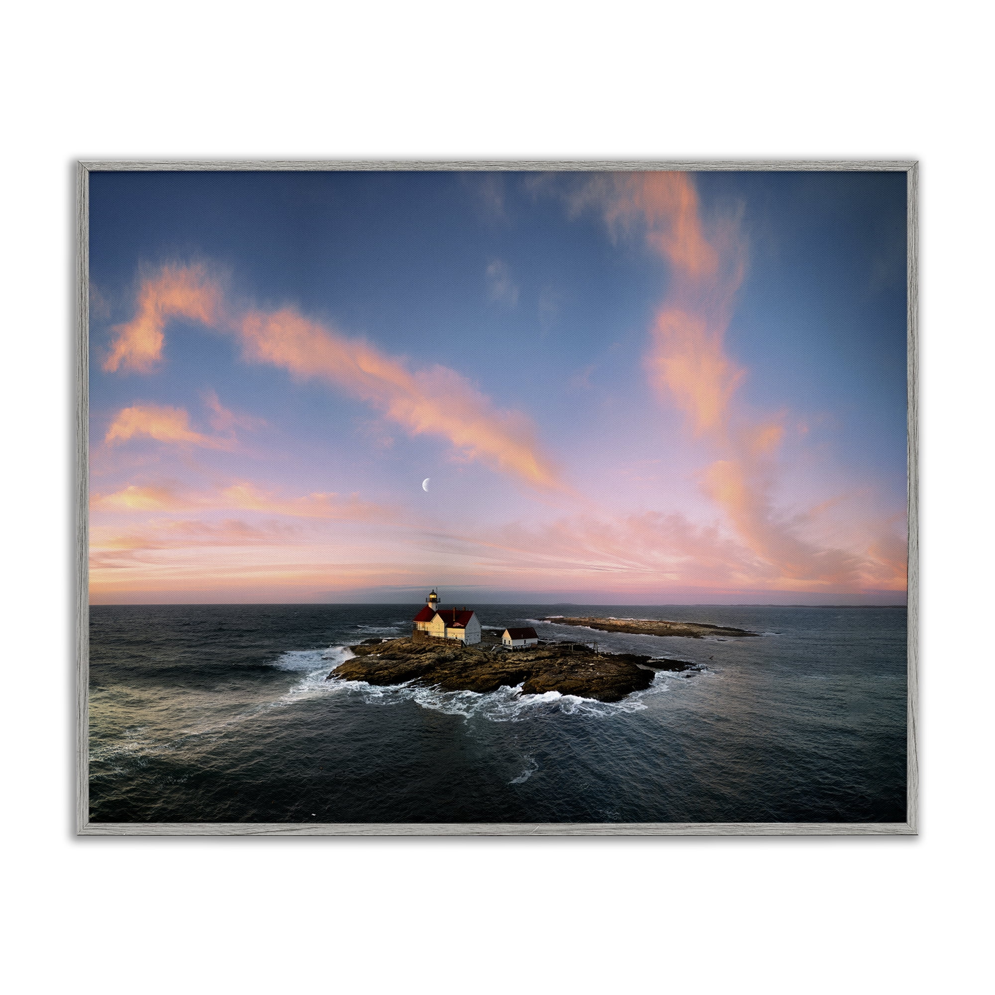 Stupell Industries Coastal Island Moon Overhead Landscape & Nature Photography Gray Framed Art Print Wall Art, 30 x 24