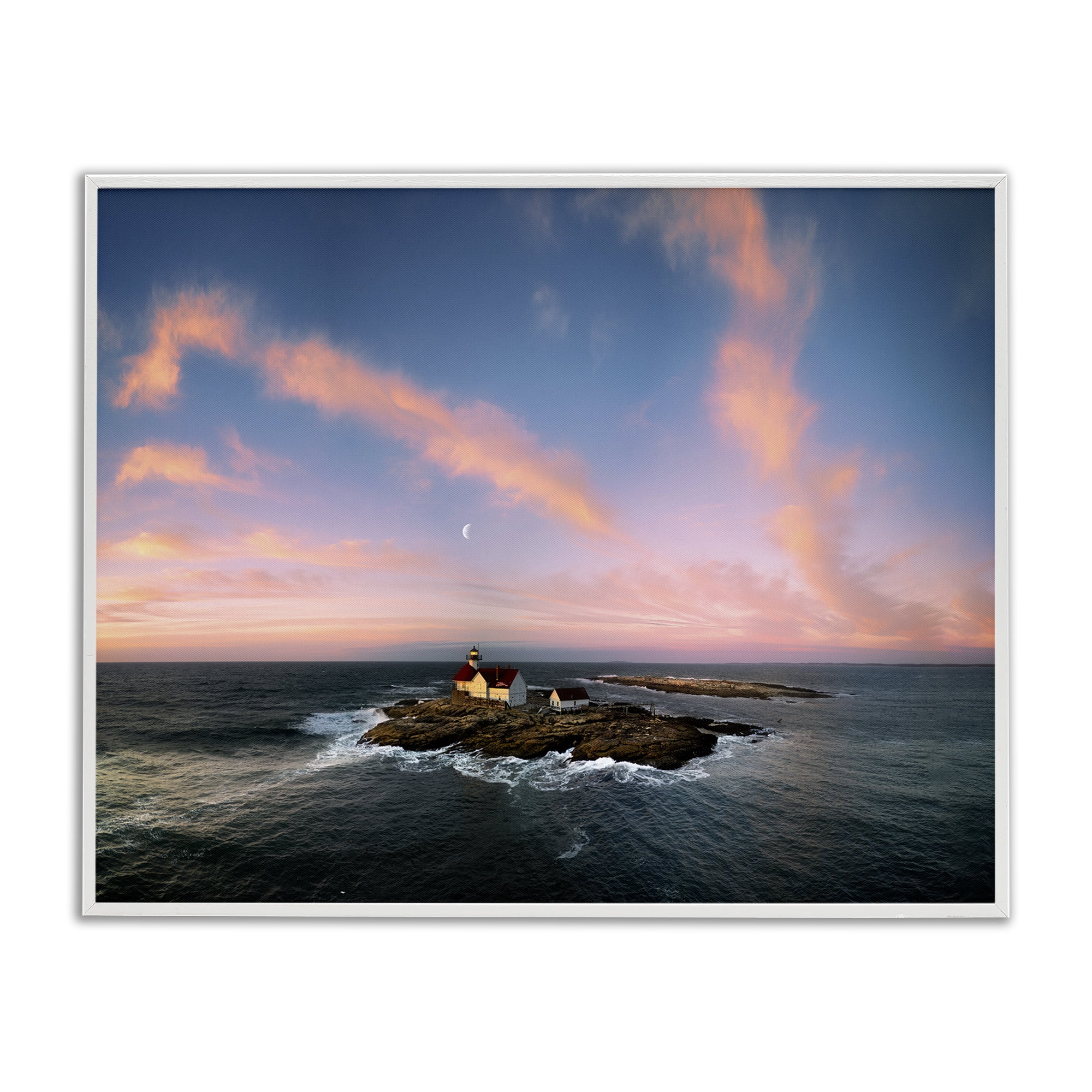 Stupell Industries Coastal Island Moon Overhead Landscape & Nature Photography White Framed Art Print Wall Art, 14 x 11