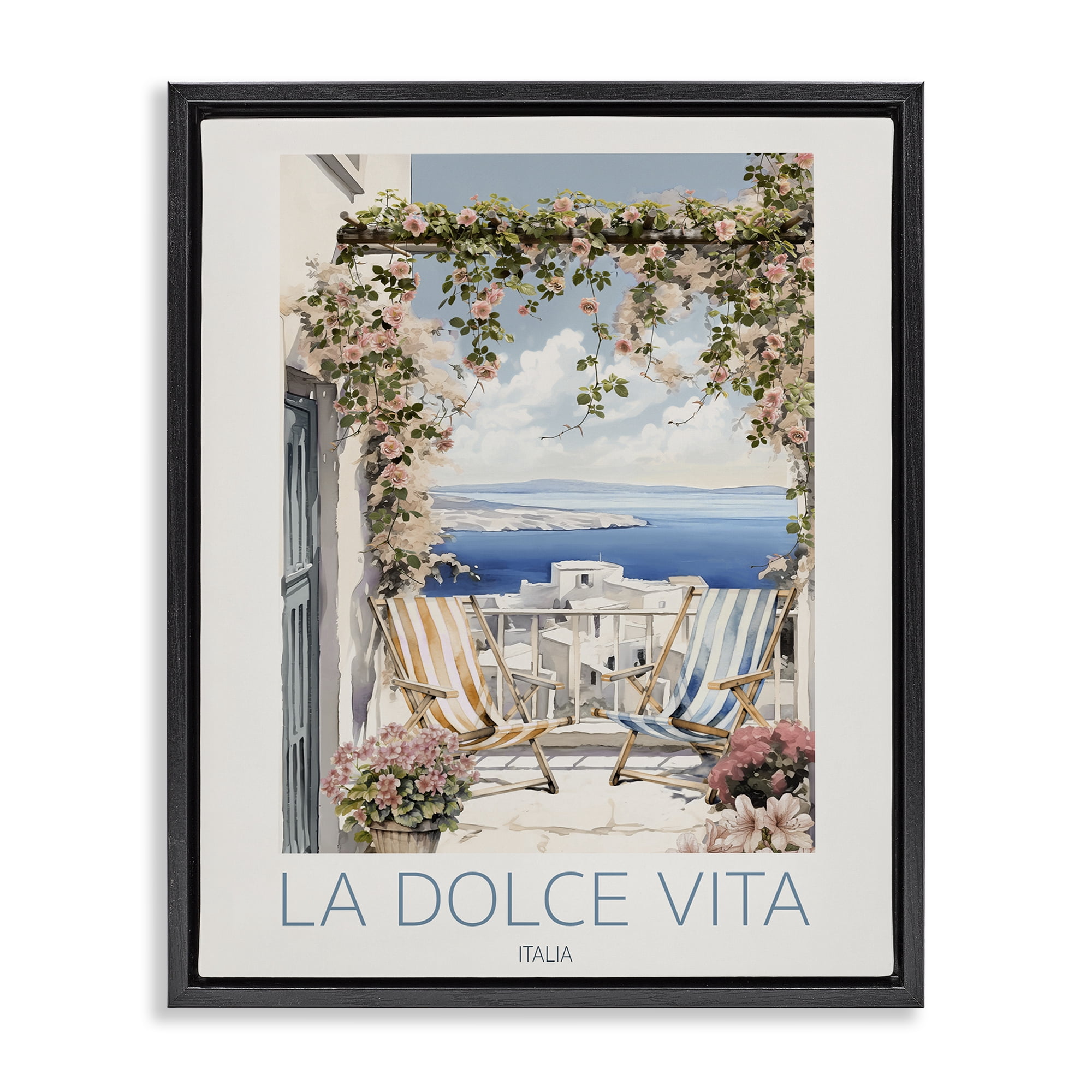 Stupell Industries Coastal Italian Balcony View Black Framed Floater Canvas Wall Art, design by CAD Designs