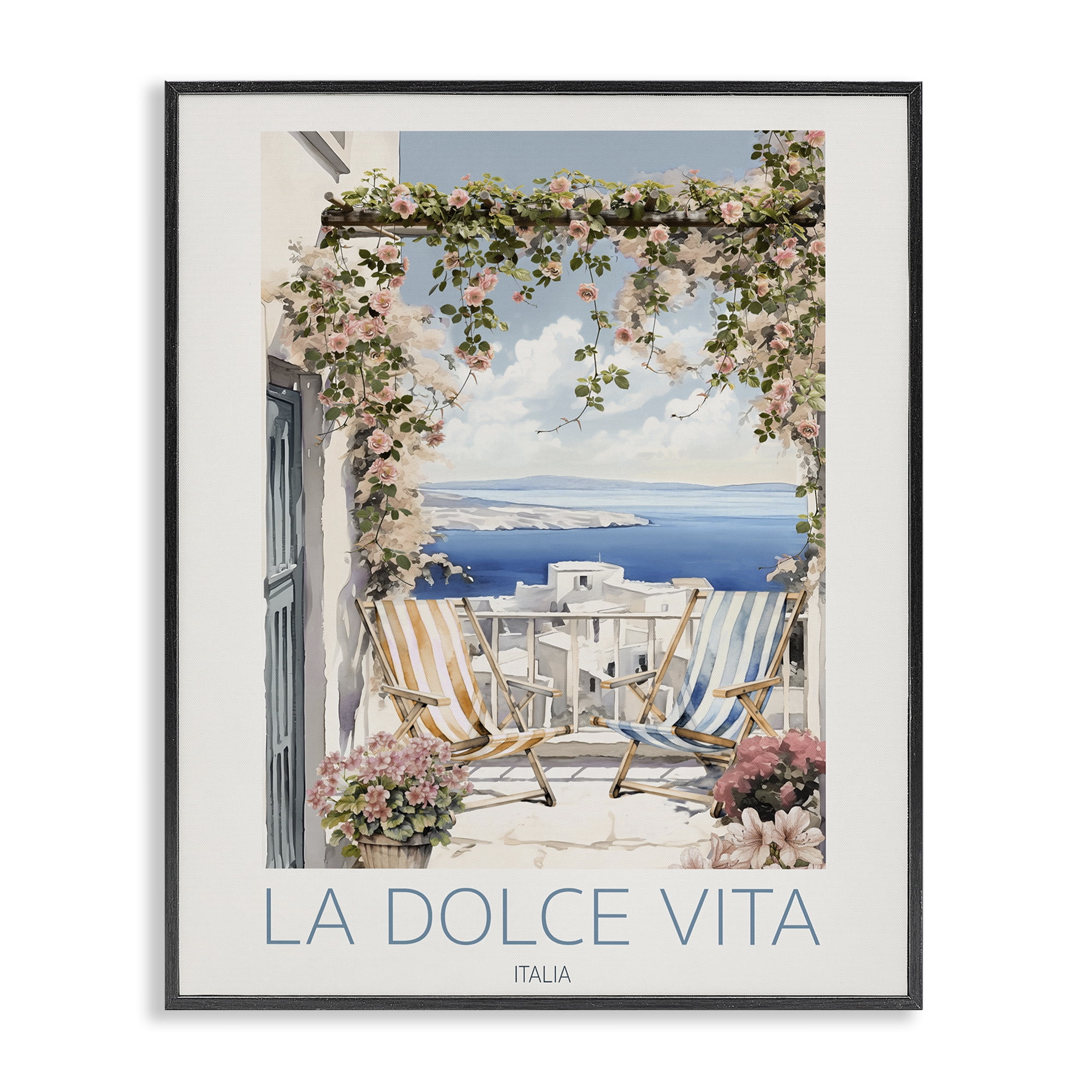 Stupell Industries Coastal Italian Balcony View Black Framed Giclee Art, design by CAD Designs