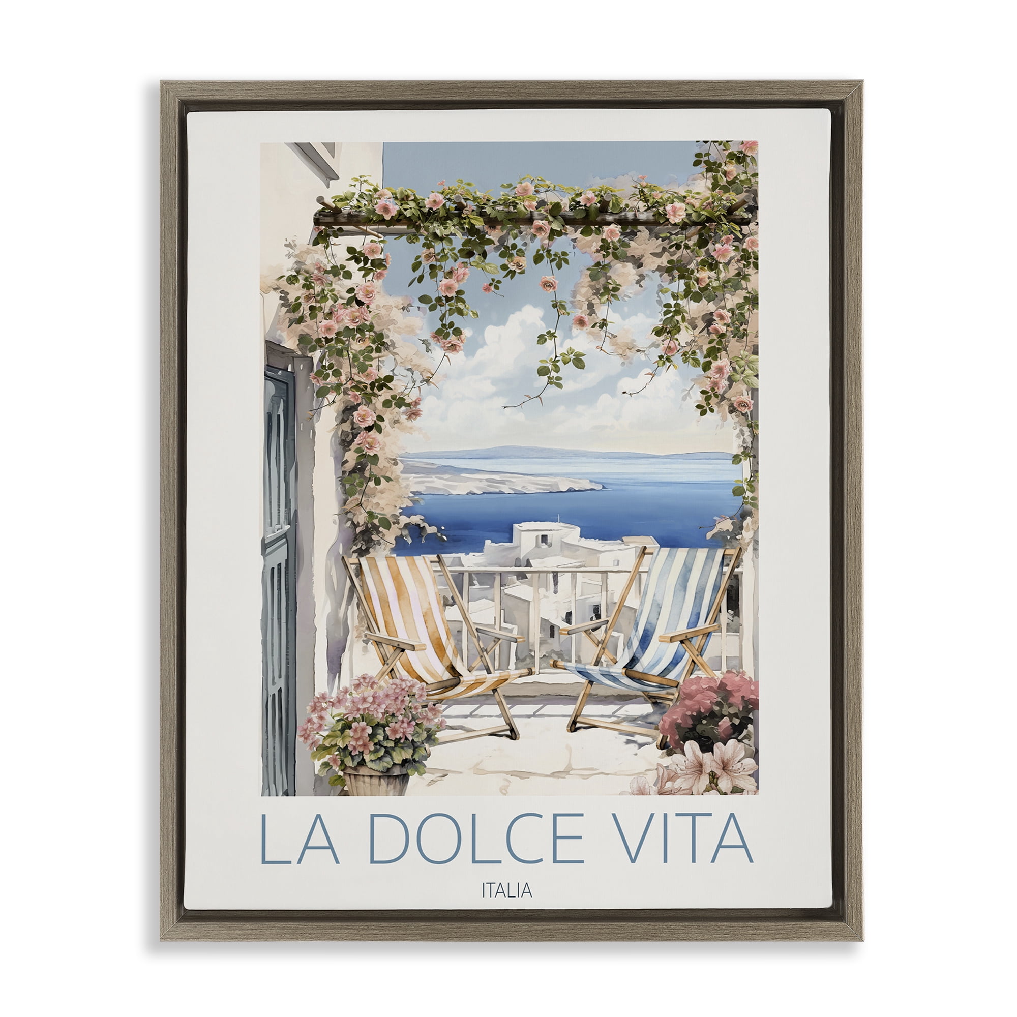 Stupell Industries Coastal Italian Balcony View Brown Framed Floater Canvas Wall Art, design by CAD Designs