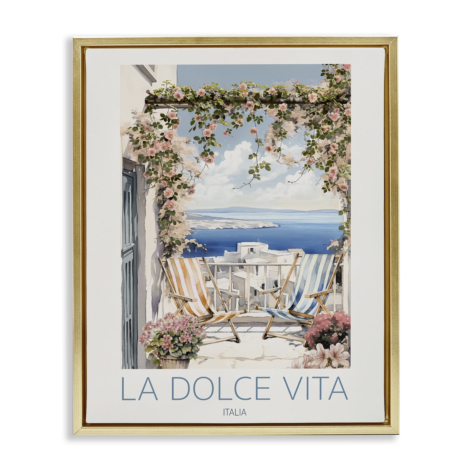 Stupell Industries Coastal Italian Balcony View Gold Framed Floater Canvas Wall Art, design by CAD Designs