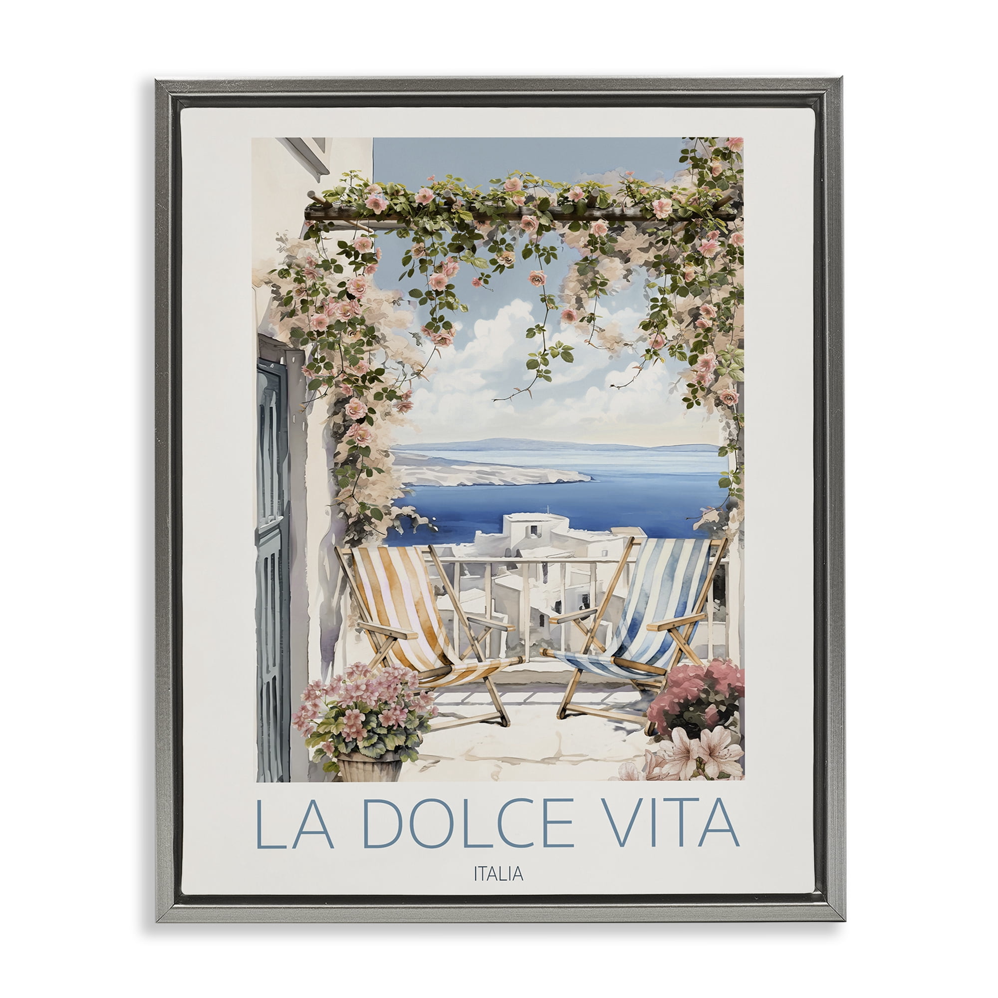 Stupell Industries Coastal Italian Balcony View Gray Framed Floater Canvas Wall Art, design by CAD Designs