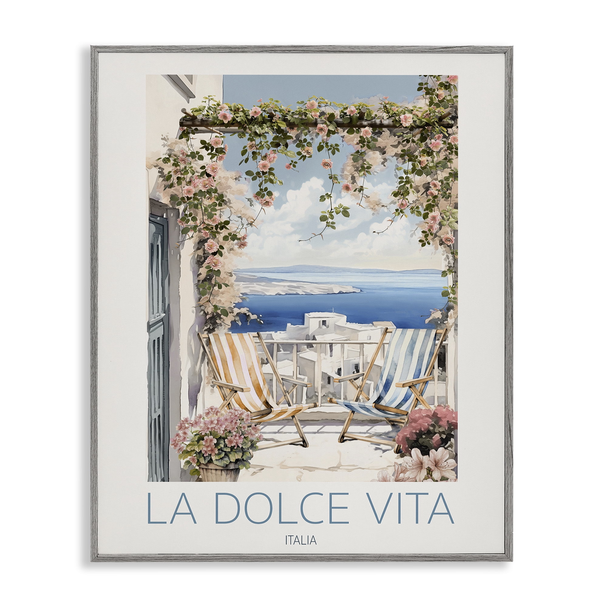 Stupell Industries Coastal Italian Balcony View Gray Framed Giclee Art, design by CAD Designs