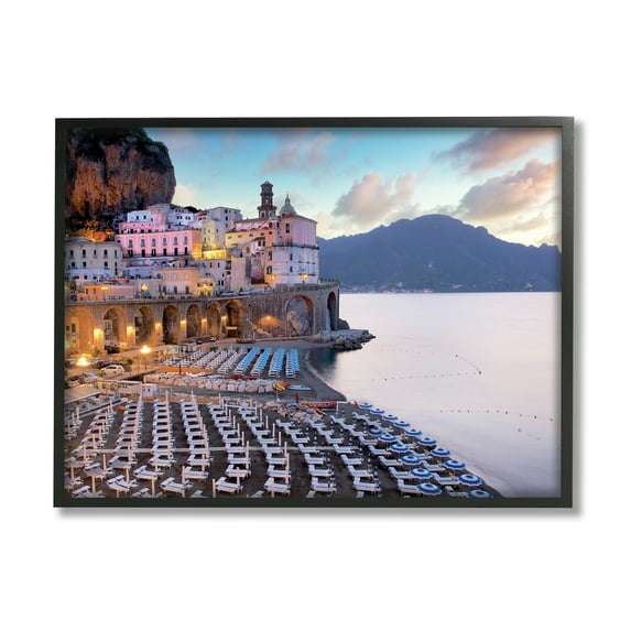 Stupell Industries Coastal Italian Beach Seaside Resort Cityscape Abstract Photography Black Framed Art Print Wall Art, 16 x 20