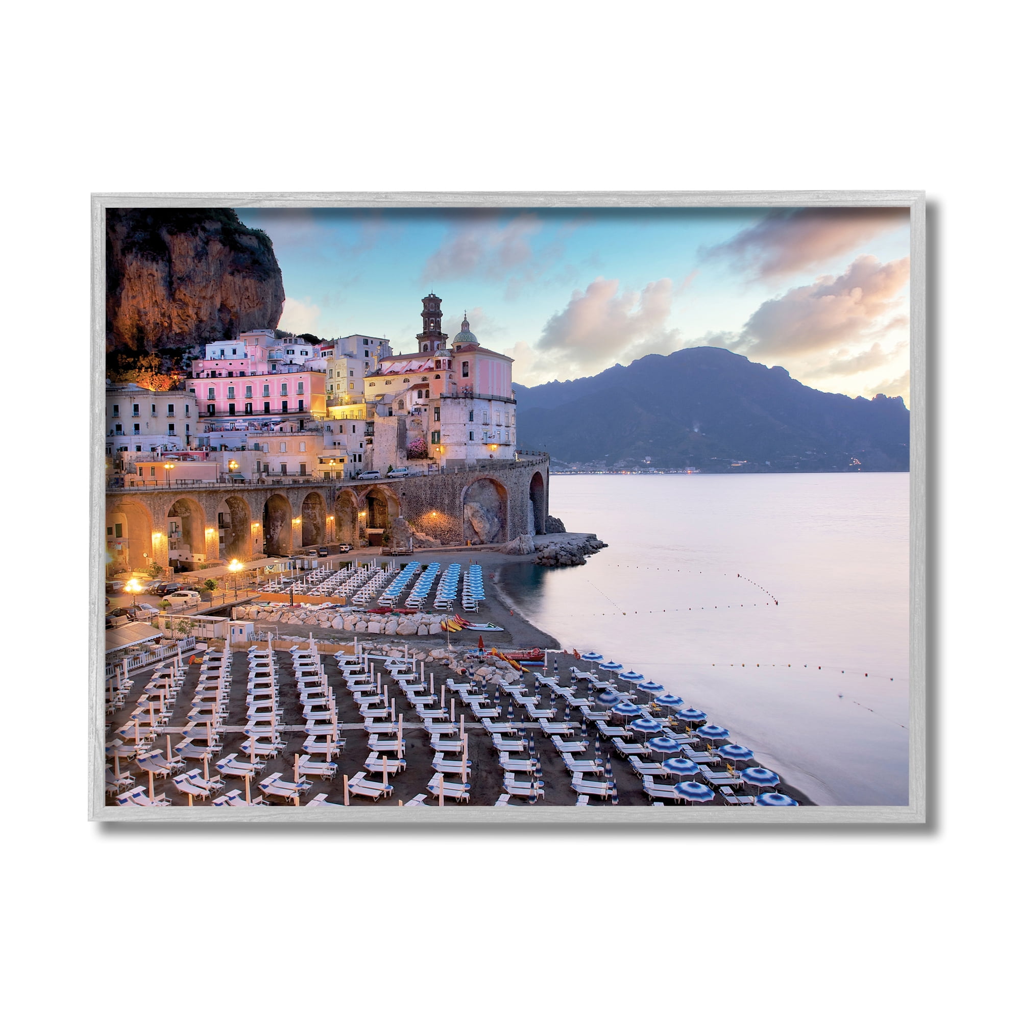 Stupell Industries Coastal Italian Beach Seaside Resort Cityscape Abstract Photography Gray Framed Art Print Wall Art, 16 x 20