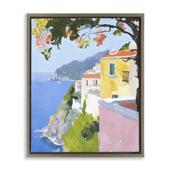Stupell Industries Coastal Italian Sea View Brown Framed Floater Canvas Wall Art design by Riley B, 31 x 25