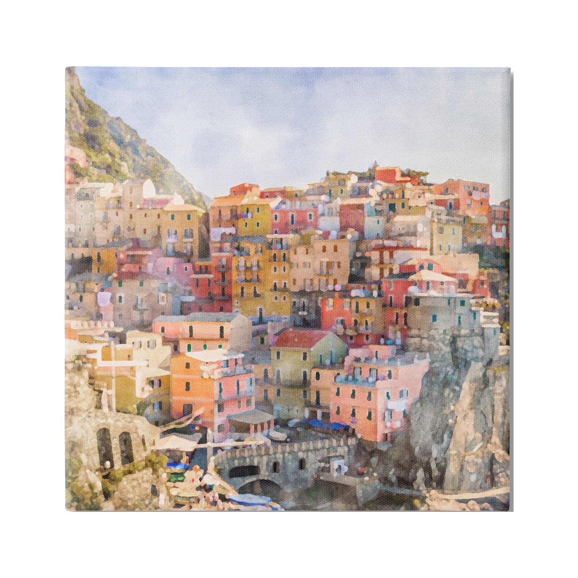 Stupell Industries Coastal Italian Town Travel & Places Painting Gallery Wrapped Canvas Print Wall Art, 17 x 17