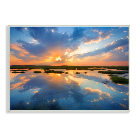 Stupell Industries Coastal Lagoon Pond Sublime Orange Blue Sunset Skies,15 x 10, Design by Patrick Zephyr
