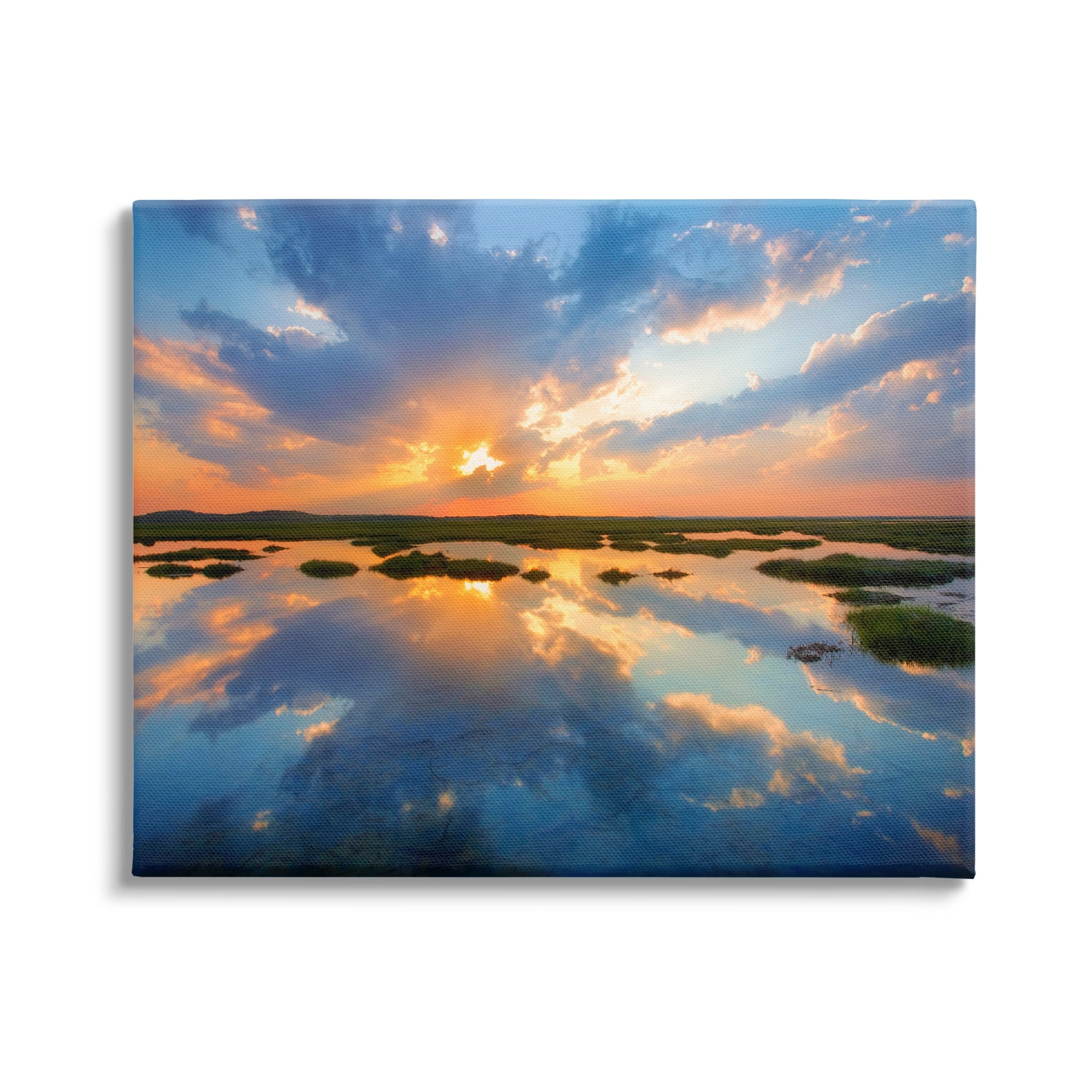 Stupell Industries Coastal Lagoon Pond Sublime Orange Blue Sunset Skies,30 x 24, Design by Patrick Zephyr