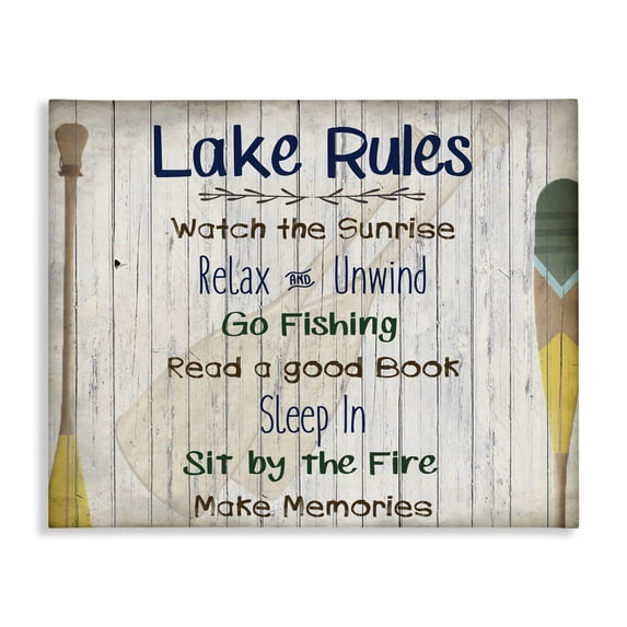 Stupell Industries Coastal Lake Rules List and Oars Canvas Art, 20 x 16, by Kim Allen