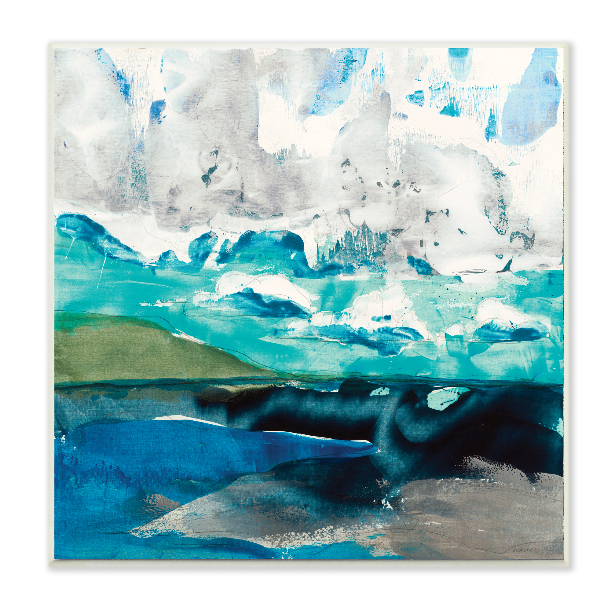Stupell Industries Coastal Landscape Abstraction Flowing Blue Ocean Sky,12 x 12,Designed by Jeff Iorillo