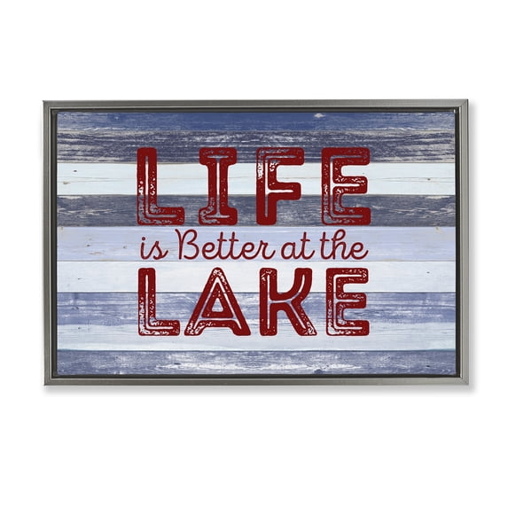 Stupell Industries Coastal Life At Lake Striped Gray Floating Frame Canvas Art, 31 x 21, by SD Graphics Studio