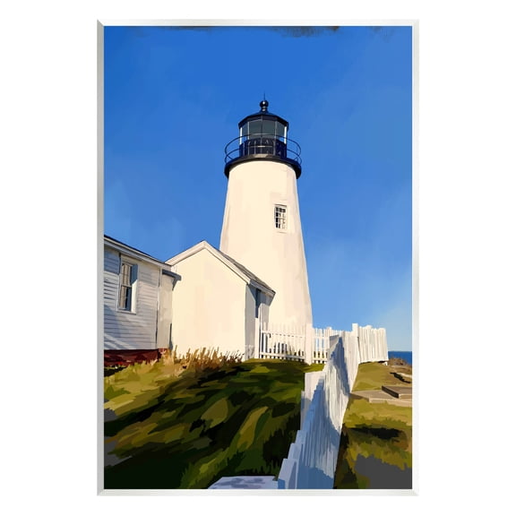 Stupell Industries Coastal Lighthouse Clear Blue Sky Graphic Art Unframed Art Print Wall Art, Design by Emily Kalina