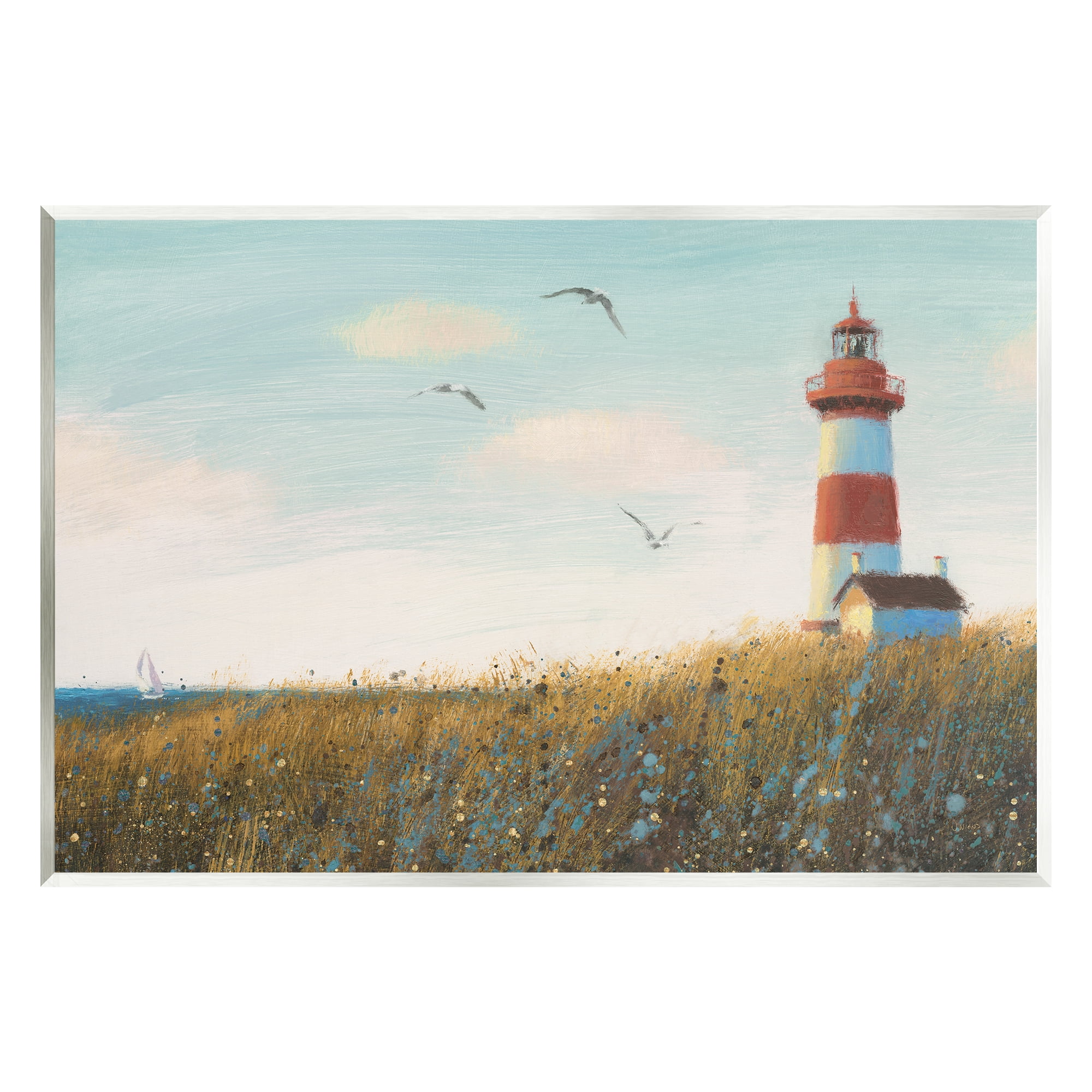 Stupell Industries Coastal Lighthouse Painting Nature Painting Unframed Art Print Wall Art, 19 x 13