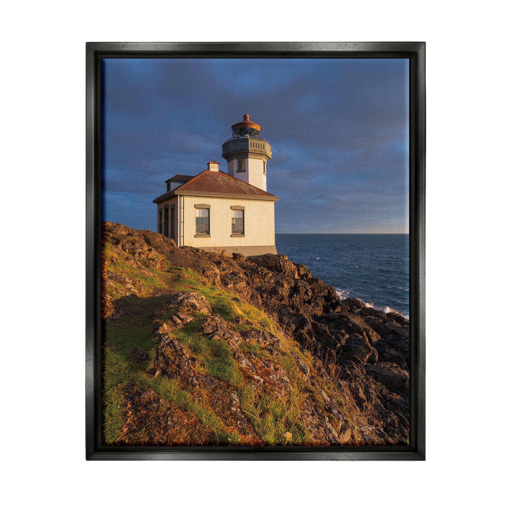 Stupell Industries Coastal Lighthouse Photography Landscape Photography Black Floater Framed Canvas Art Print Wall Art, 25 x 31