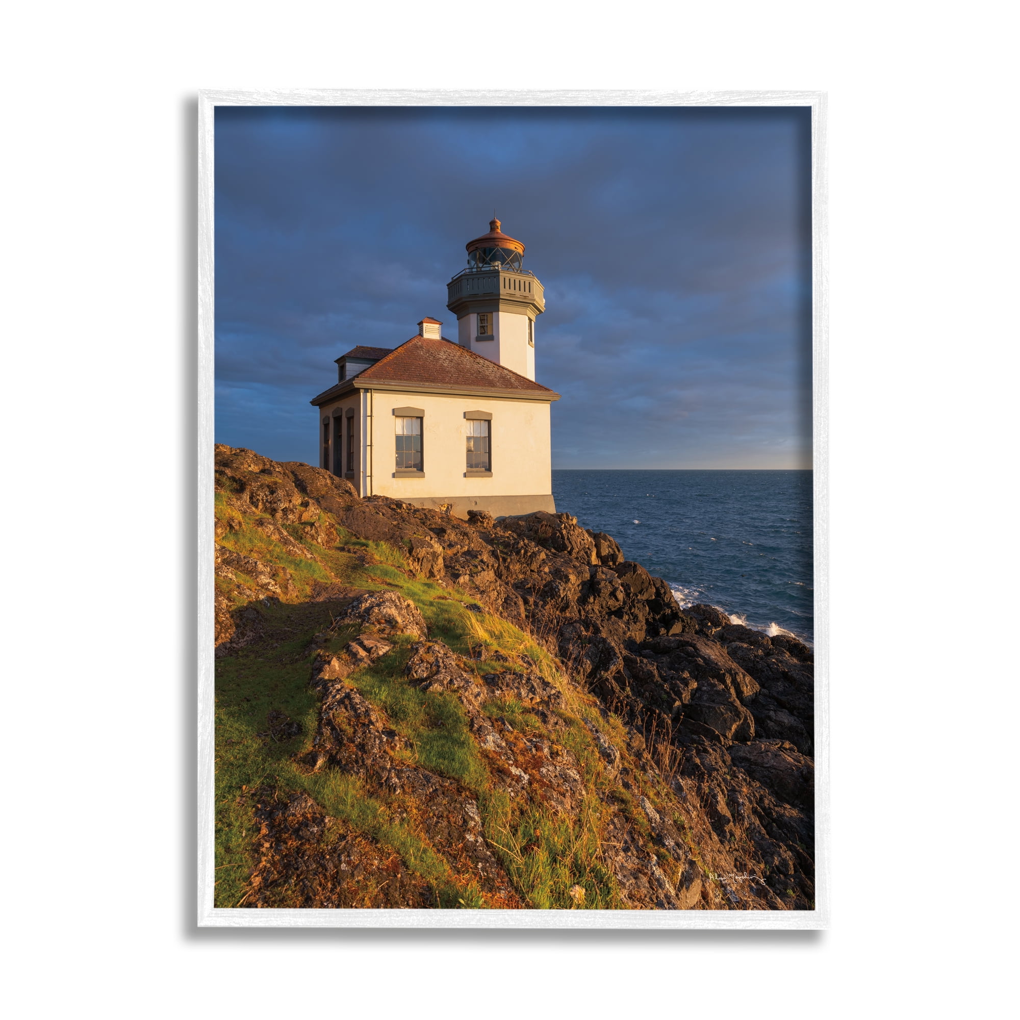 Stupell Industries Coastal Lighthouse Photography Landscape Photography White Framed Art Print Wall Art, 11 x 14