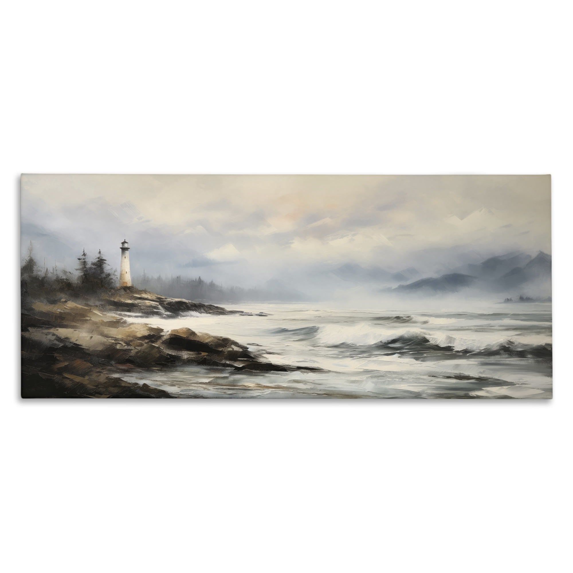 Stupell Industries Coastal Lighthouse Waves Coastal Painting Gallery Wrapped Canvas Art Print Wall Art, 24 x 10
