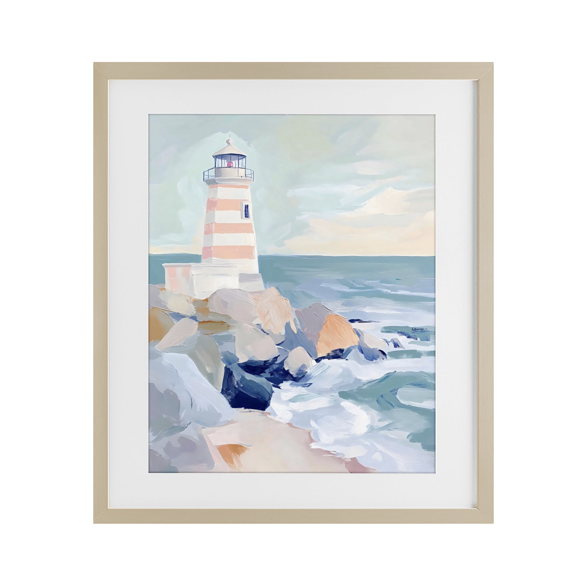 Stupell Industries Coastal Lighthouse in Pastels Birch Framed Print Under Glass, design by Creative Studio