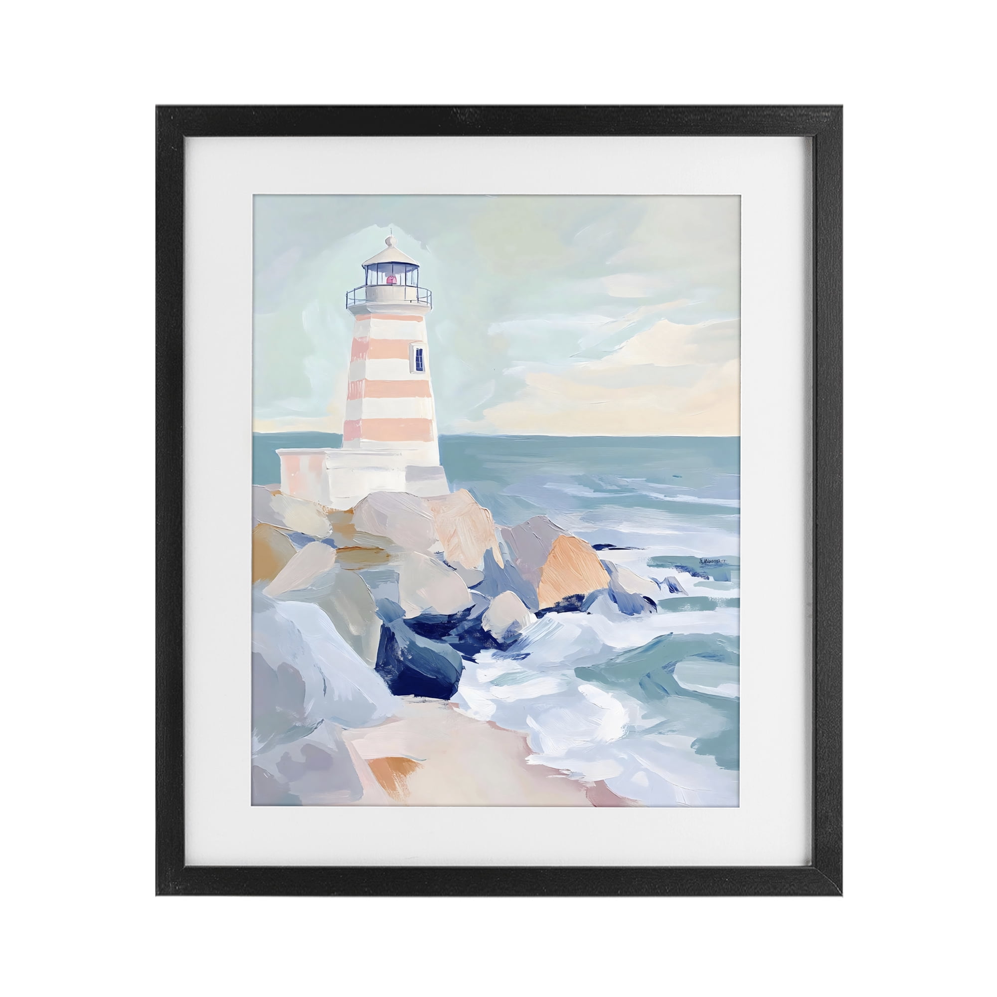 Stupell Industries Coastal Lighthouse in Pastels Black Framed Print Under Glass, design by Creative Studio