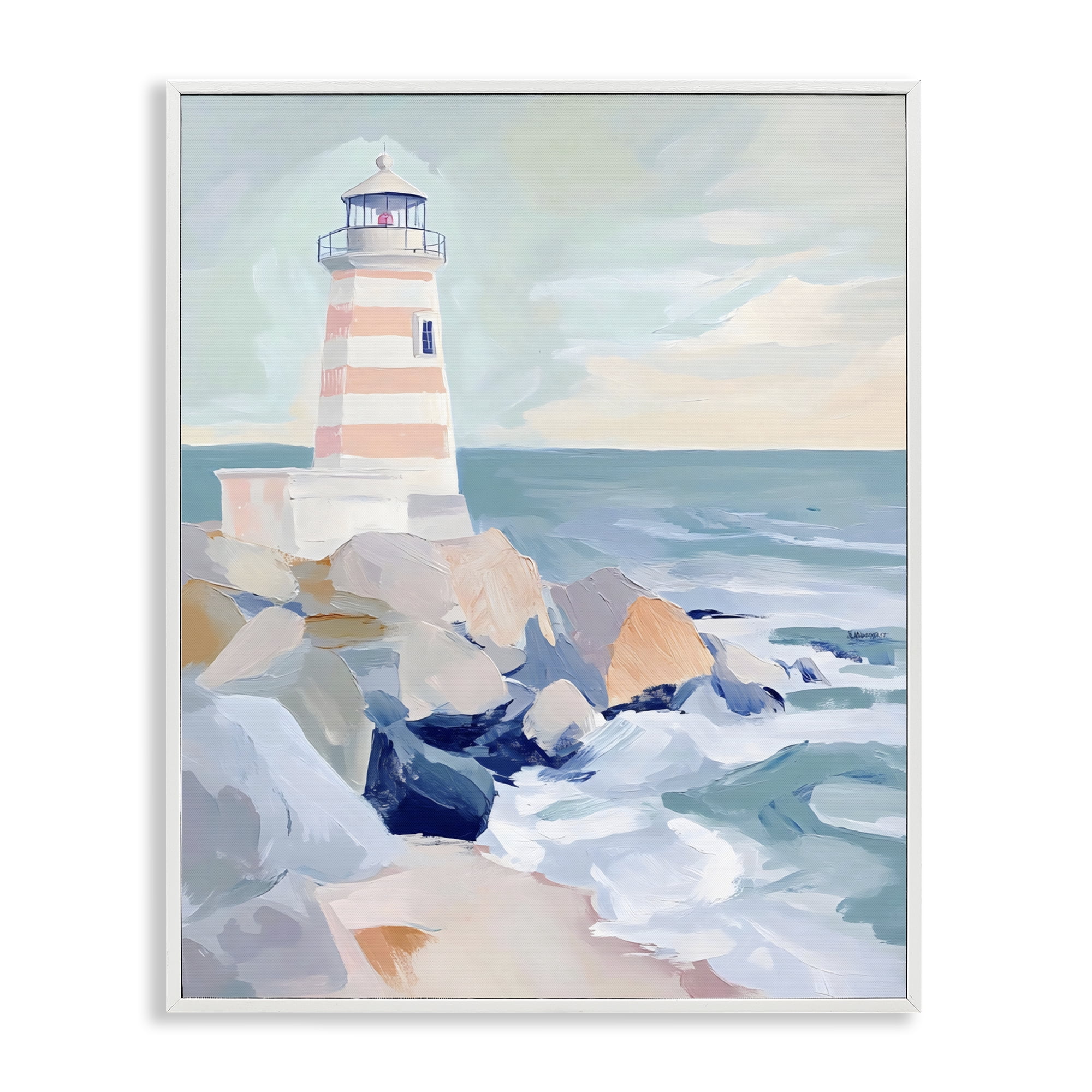 Stupell Industries Coastal Lighthouse in Pastels White Framed Giclee Art, design by Creative Studio