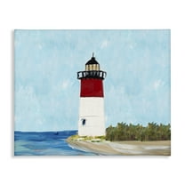 Stupell Industries Coastal Lighthouse on Blue Coastal Painting Gallery Wrapped Canvas Art Print Wall Art, 20 x 16