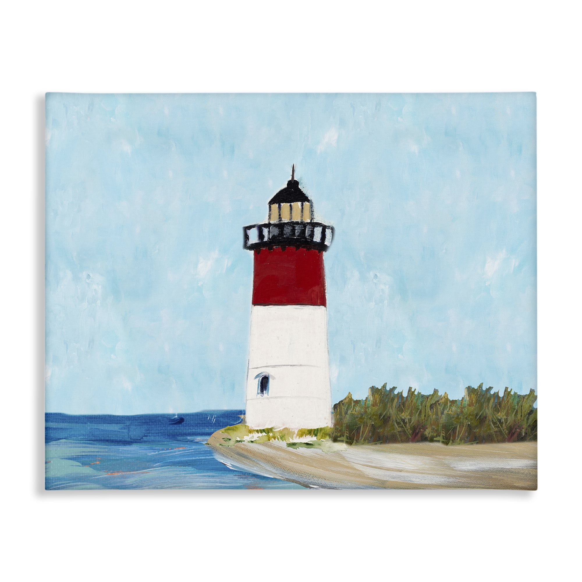 Stupell Industries Coastal Lighthouse on Blue Coastal Painting Gallery Wrapped Canvas Art Print Wall Art, 30 x 24
