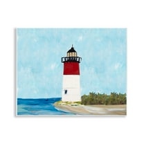 Stupell Industries Coastal Lighthouse on Blue Coastal Painting Unframed Art Print Wall Art, 14 x 11