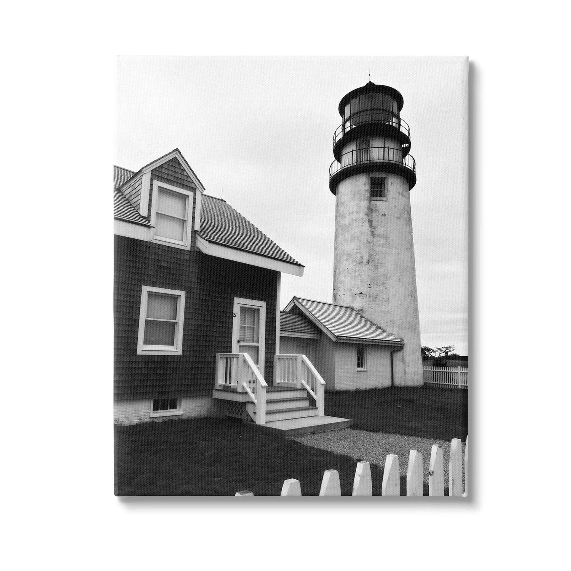 Stupell Industries Coastal Lighthouse with Fence Nature Photography Gallery Wrapped Canvas Art Print Wall Art, 24 x 30