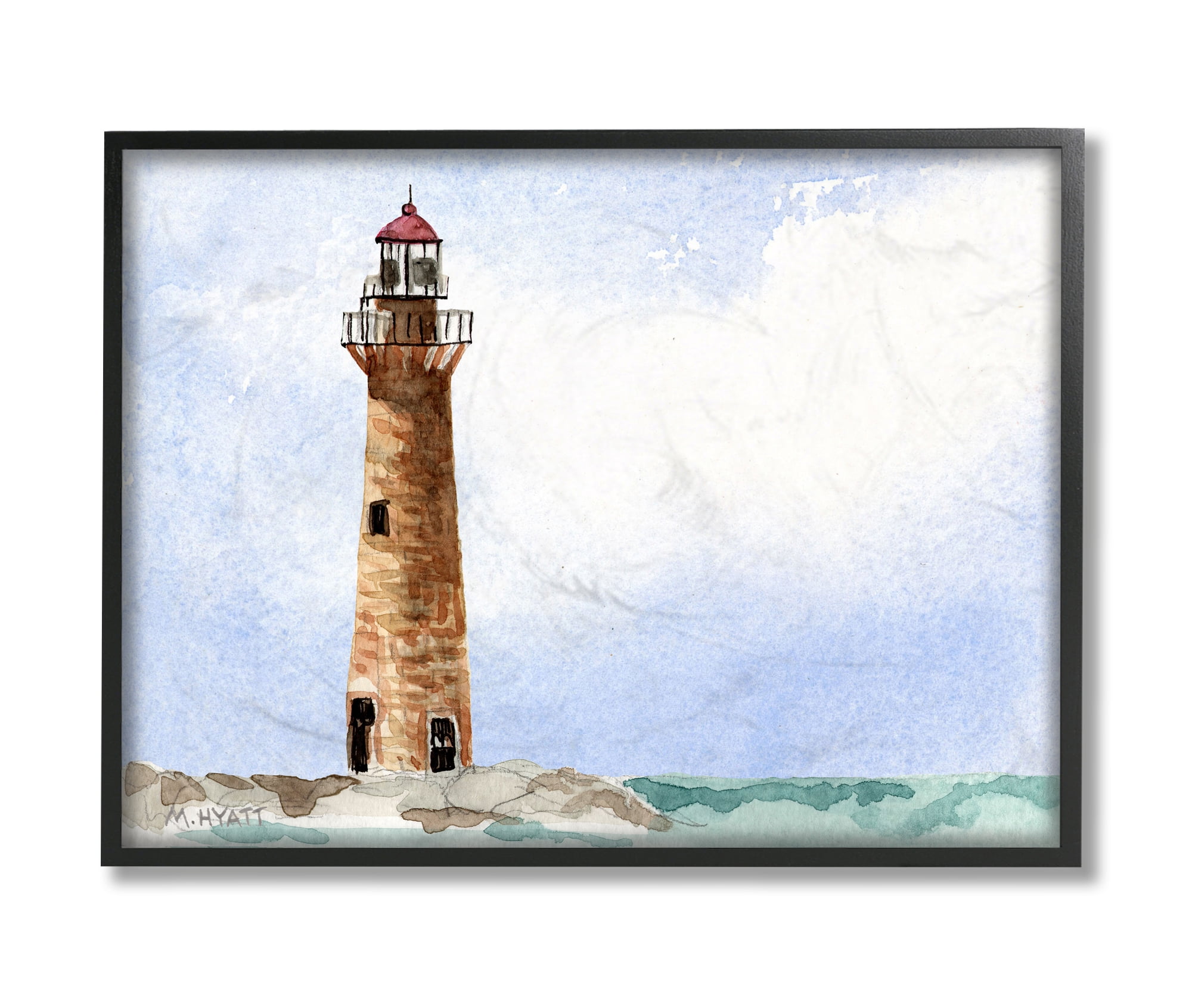 Stupell Industries Coastal Little Gull Lighthouse Soft Watercolor Seascape Black Framed, 11 x 14, Design by Melissa Hyatt LLC