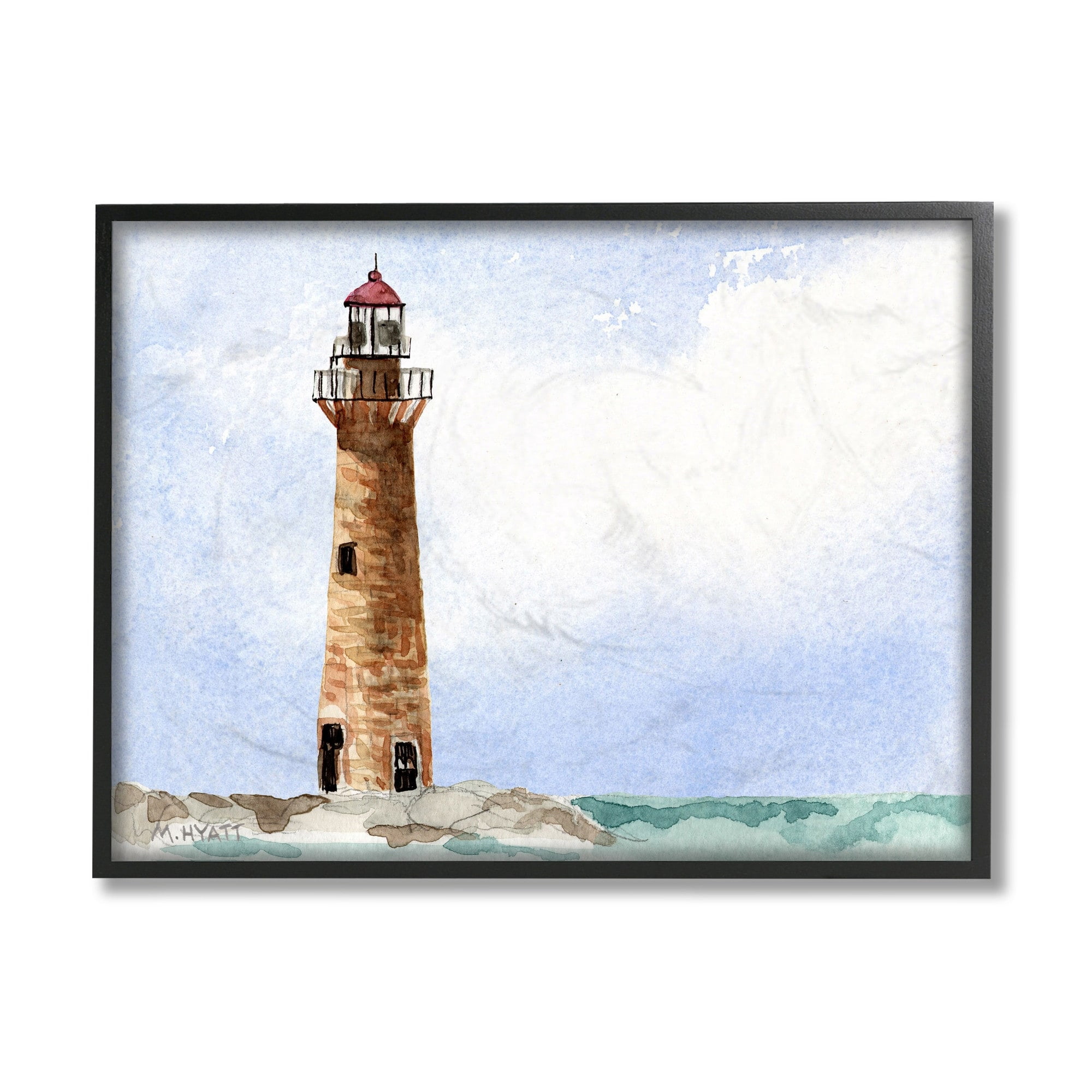 Stupell Industries Coastal Little Gull Lighthouse Soft Watercolor Seascape Black Framed, 24 x 30, Design by Melissa Hyatt LLC