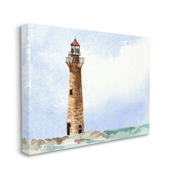 Stupell Industries Coastal Little Gull Lighthouse Soft Watercolor Seascape Canvas Wall Art, 16 x 20, Design by Melissa Hyatt LLC