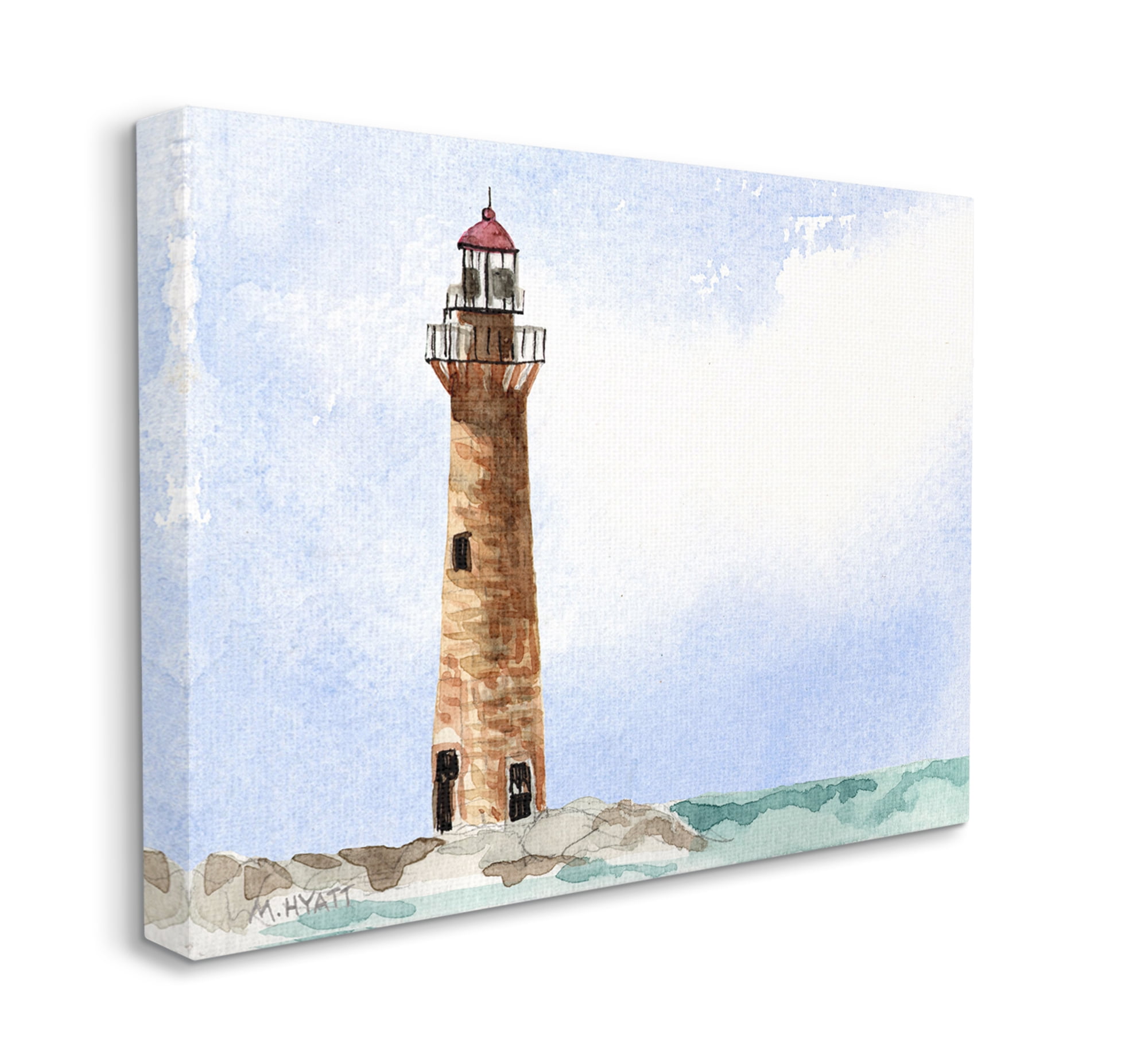 Stupell Industries Coastal Little Gull Lighthouse Soft Watercolor Seascape Canvas Wall Art, 36 x 48, Design by Melissa Hyatt LLC