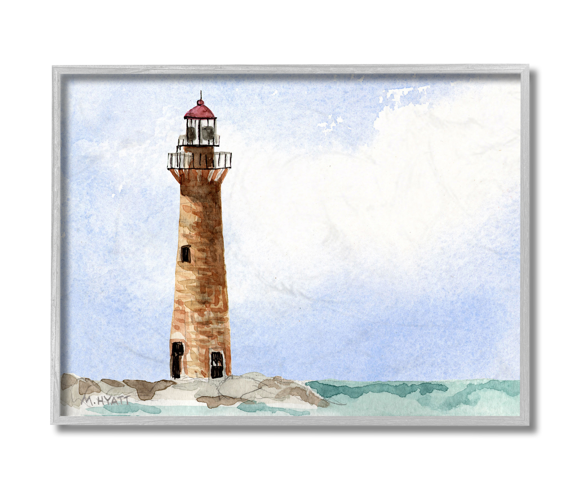Stupell Industries Coastal Little Gull Lighthouse Soft Watercolor Seascape Grey Framed, 11 x 14, Design by Melissa Hyatt LLC