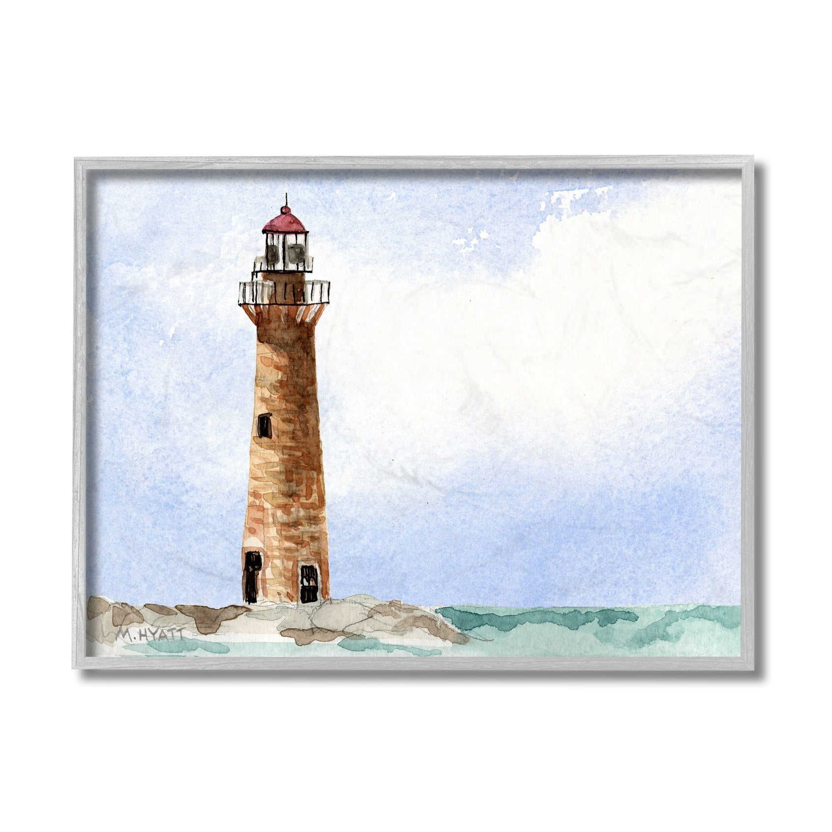 Stupell Industries Coastal Little Gull Lighthouse Soft Watercolor Seascape Grey Framed, 16 x 20, Design by Melissa Hyatt LLC