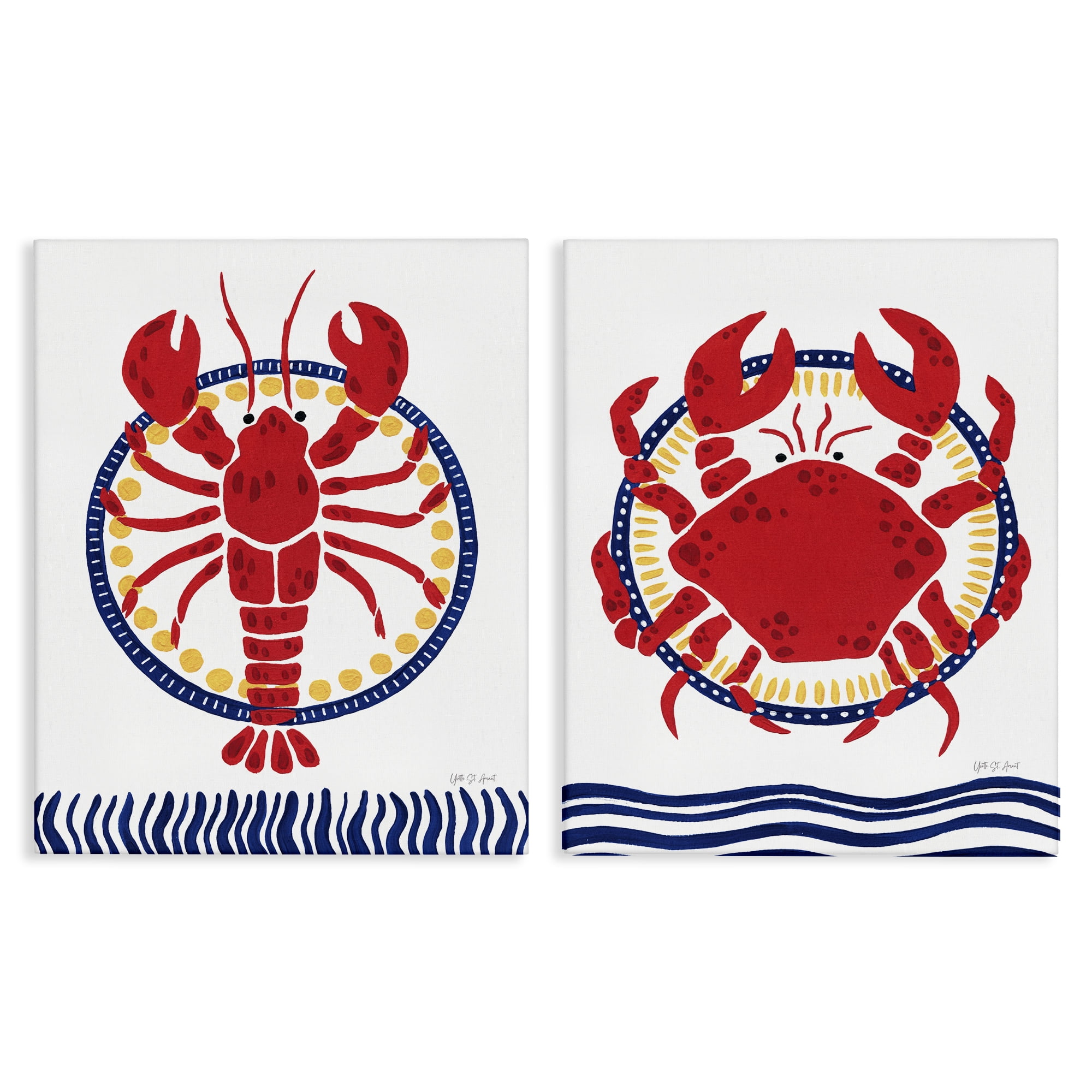 Stupell Industries Coastal Lobster & Crab Animals Painting Wrapped Canvas Art Print Wall Art, 16 x 20, Set of 2