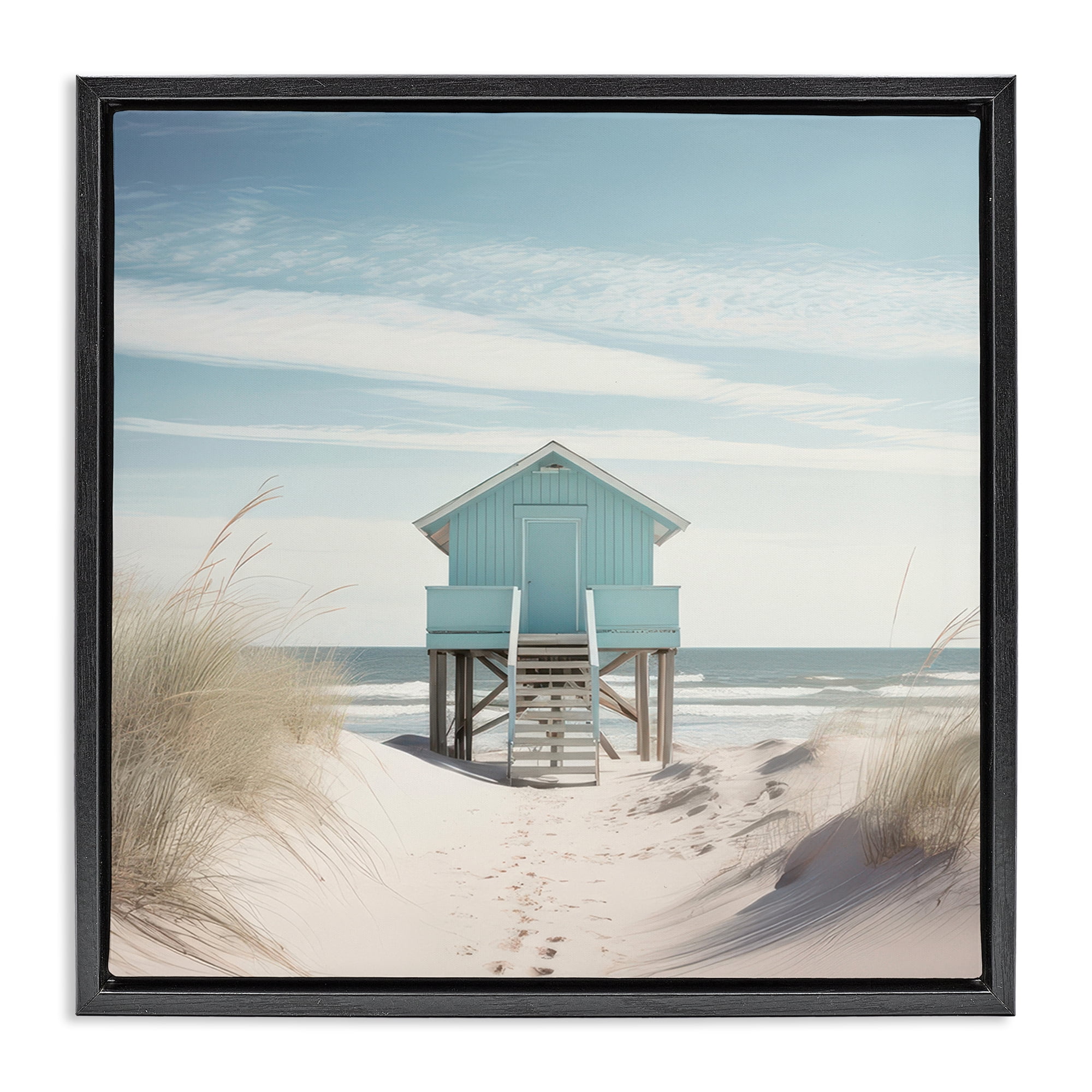 Stupell Industries Coastal Lookout Hut Nautical & Beach Painting Black Floater Framed Canvas Art Print Wall Art, 25 x 25